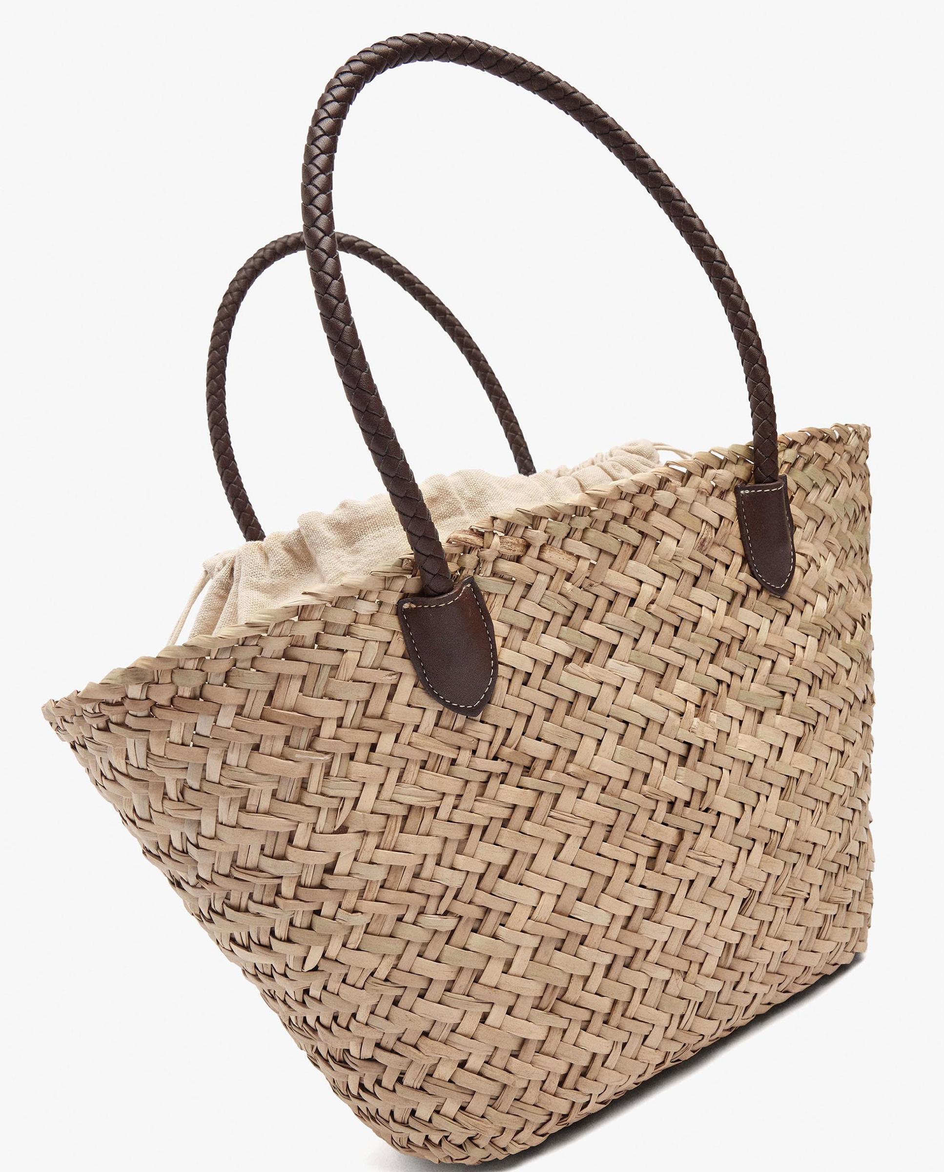 Shopper estilo rafia con cierre de cuerda en liso - Parfois - Natural Natural-2