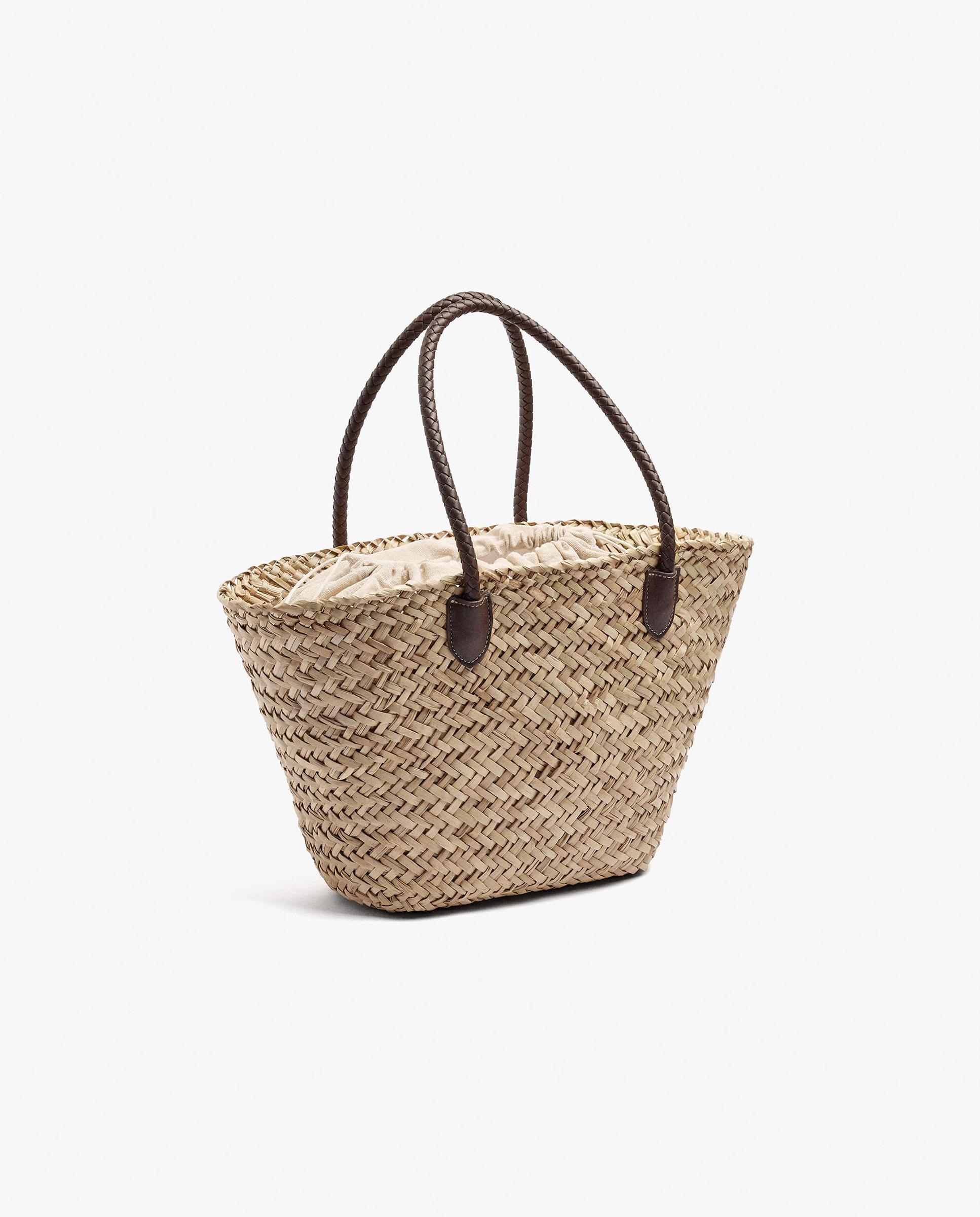 Shopper estilo rafia con cierre de cuerda en liso - Parfois - Natural Natural-4