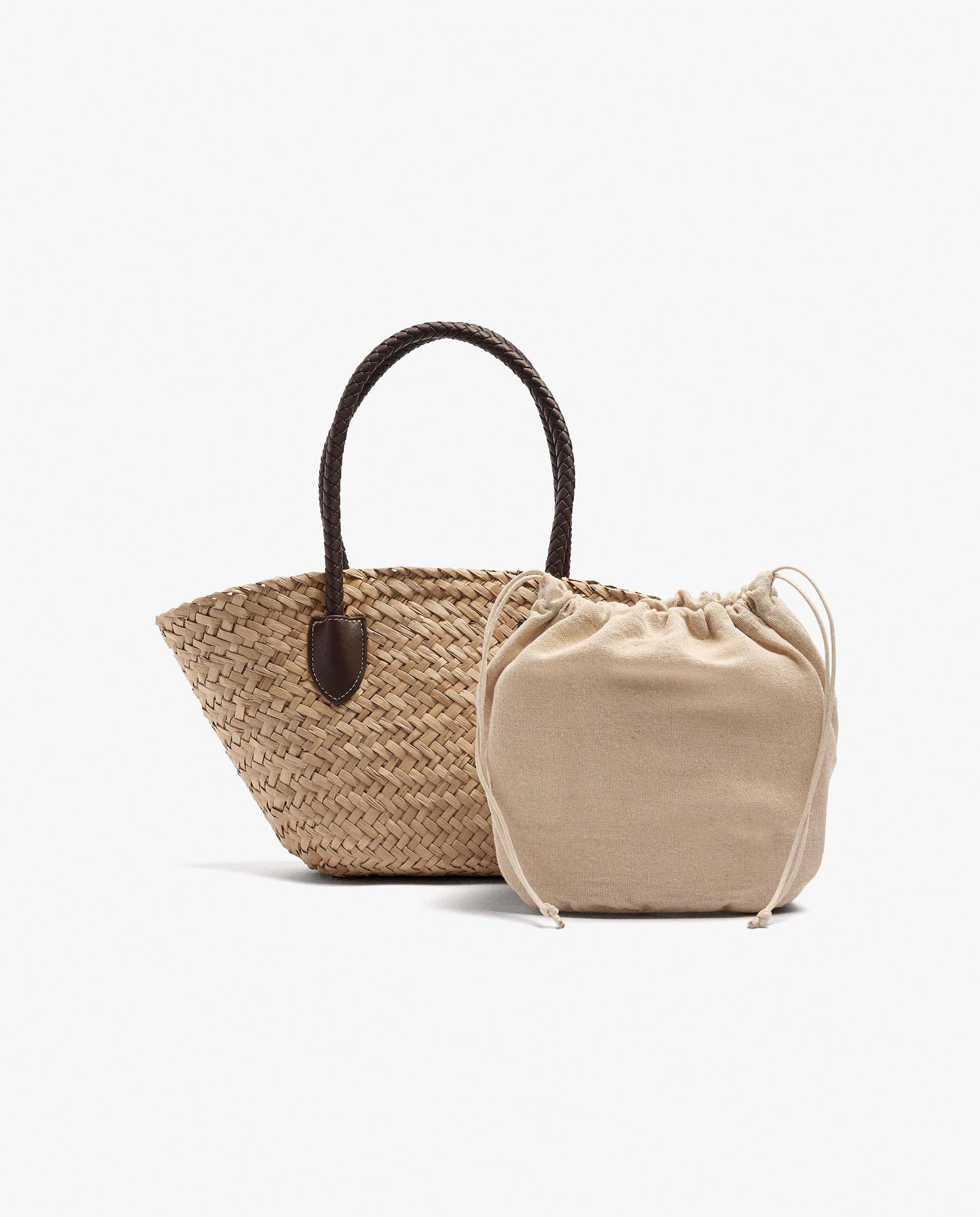 Bolso de mano estilo tote convertible a bandolera con cierre de cuerda en liso - Parfois - Natural Natural-3