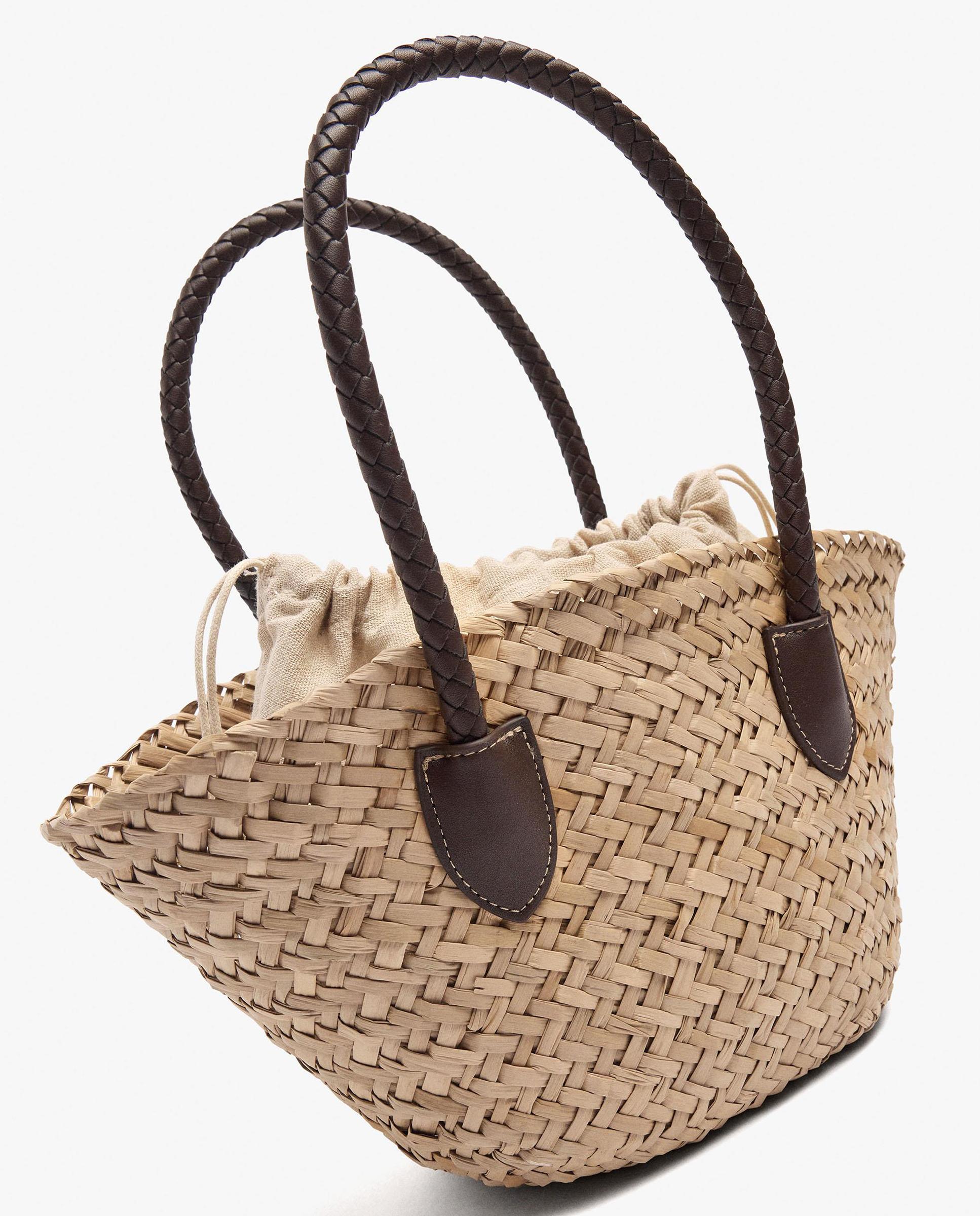 Bolso de mano estilo tote convertible a bandolera con cierre de cuerda en liso - Parfois - Natural Natural-2