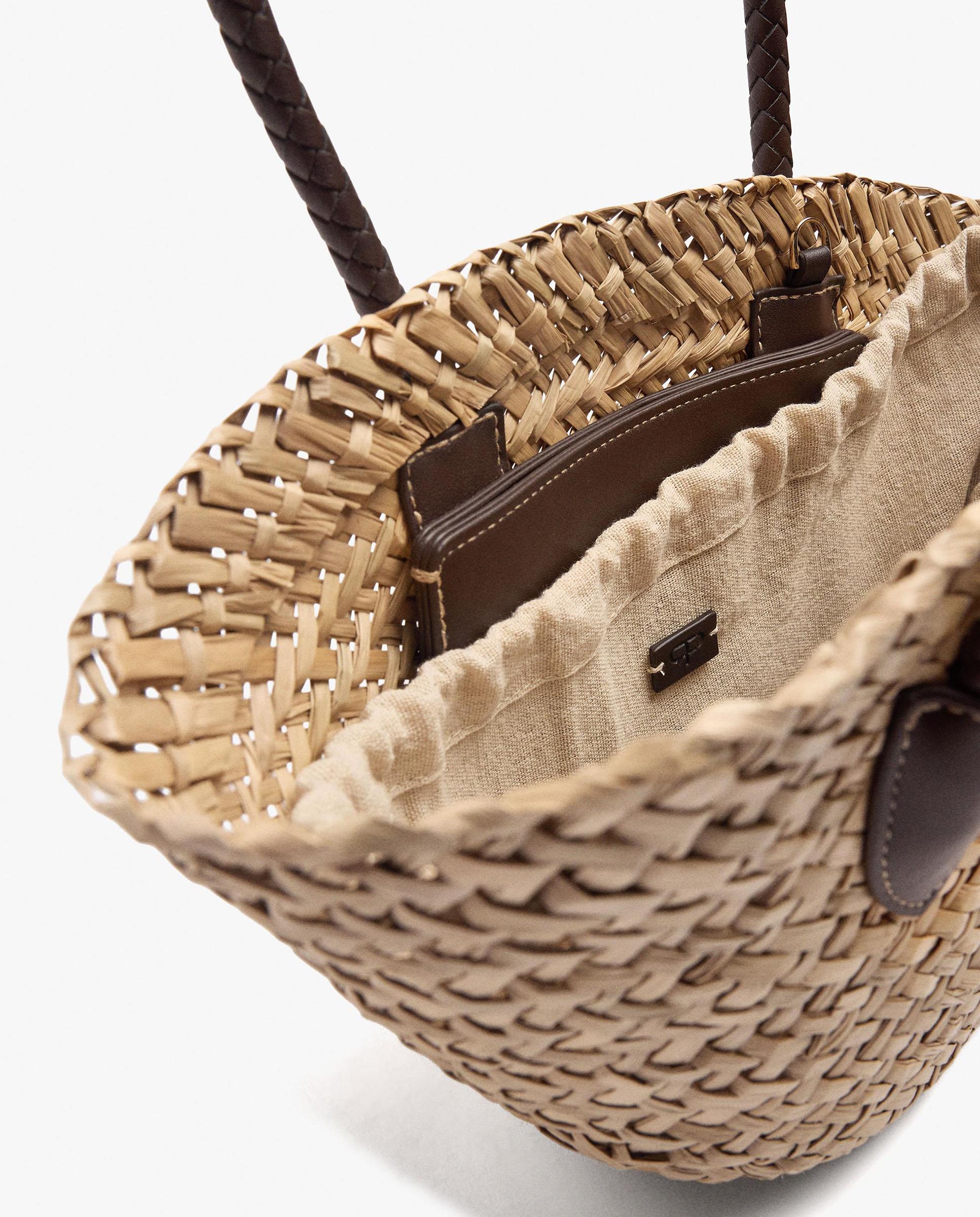 Bolso de mano estilo tote convertible a bandolera con cierre de cuerda en liso - Parfois - Natural Natural-5