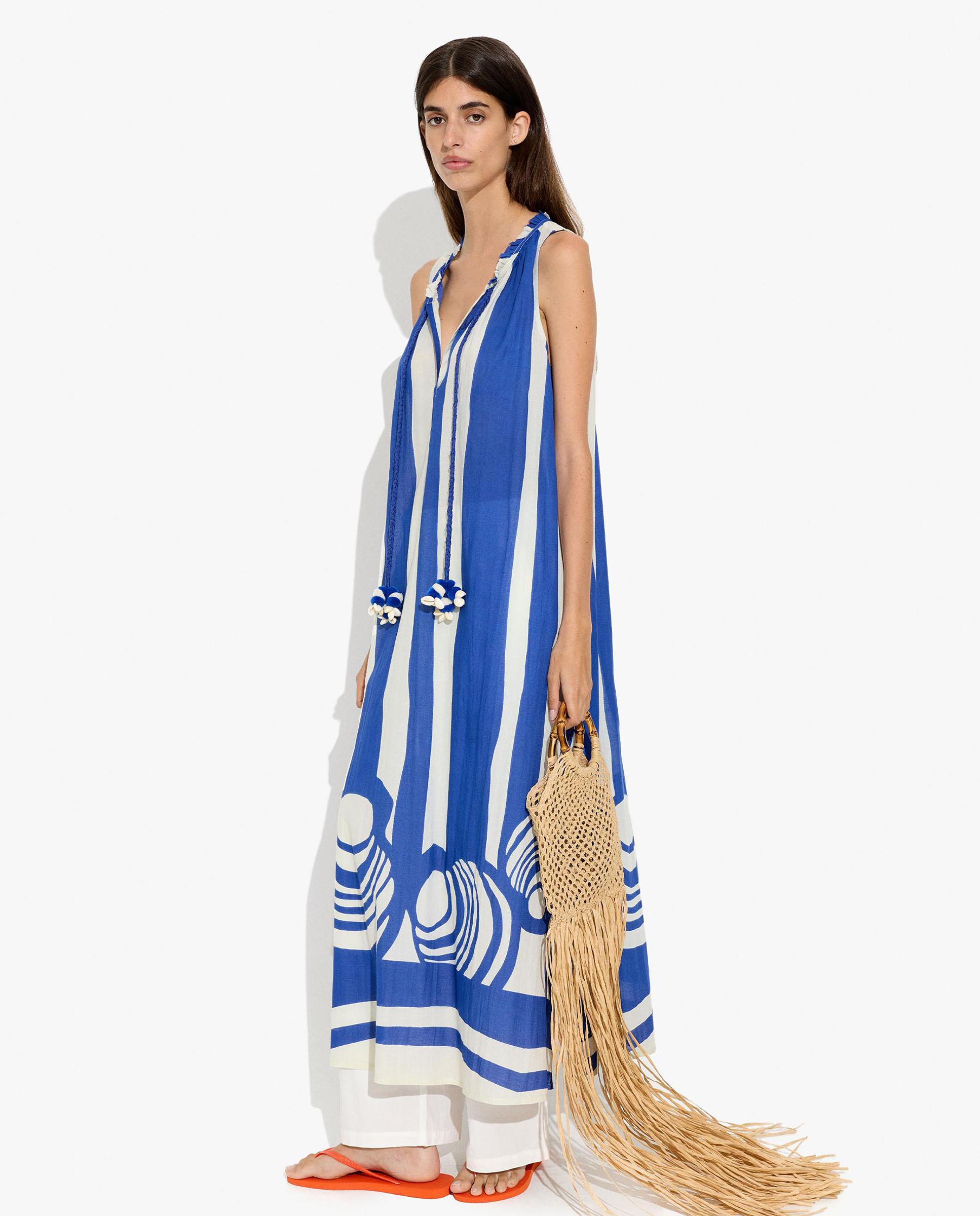Vestido largo con estampado de rayas y borlas decorativas - Parfois - Azul Azul-1