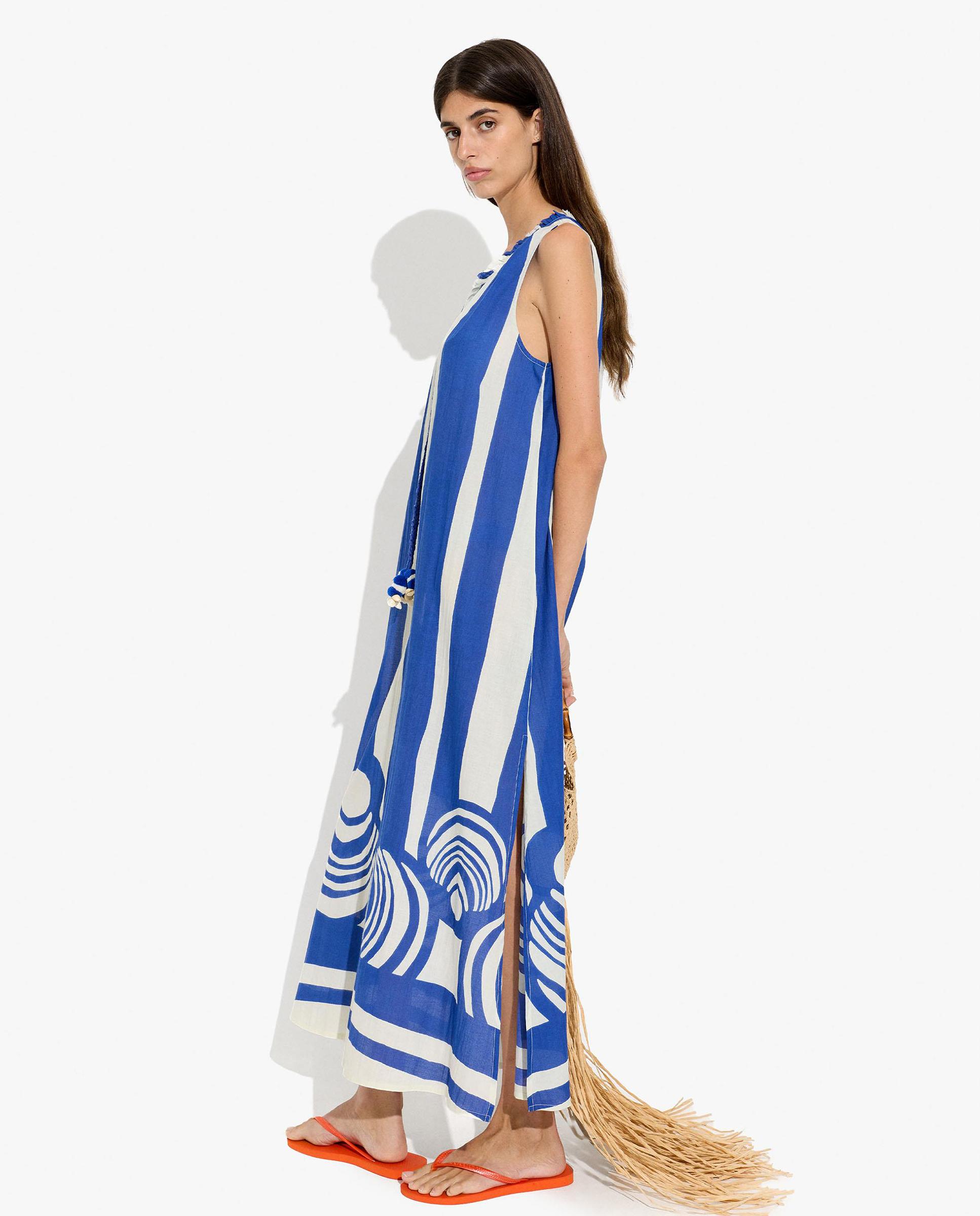 Vestido largo con estampado de rayas y borlas decorativas - Parfois - Azul Azul-2