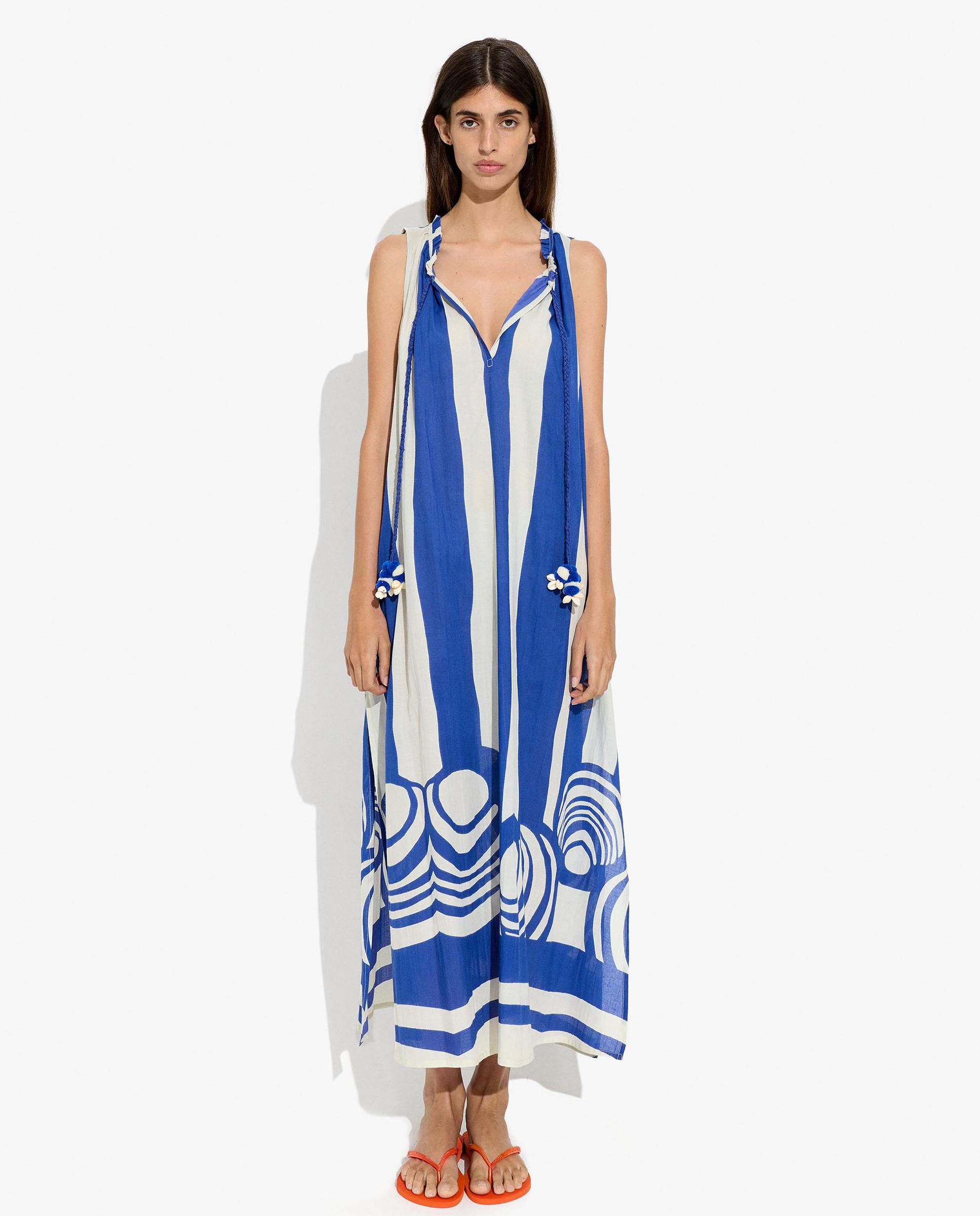 Vestido largo con estampado de rayas y borlas decorativas - Parfois - Azul Azul-4