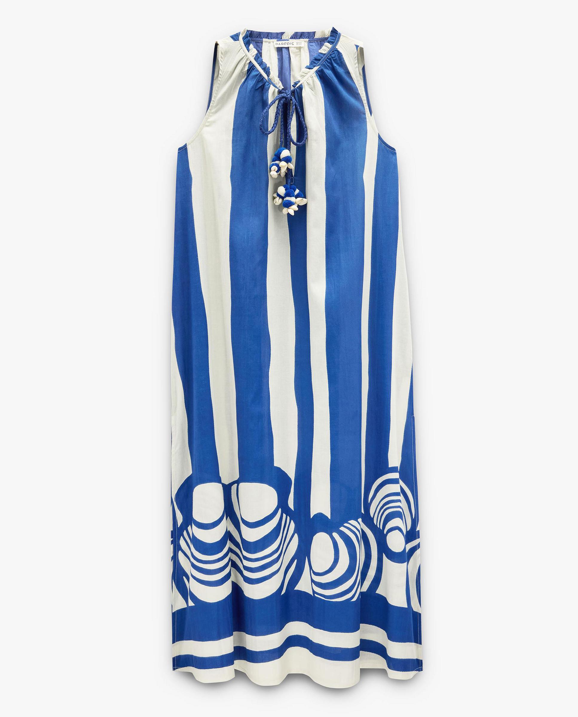 Vestido largo con estampado de rayas y borlas decorativas - Parfois - Azul Azul-6