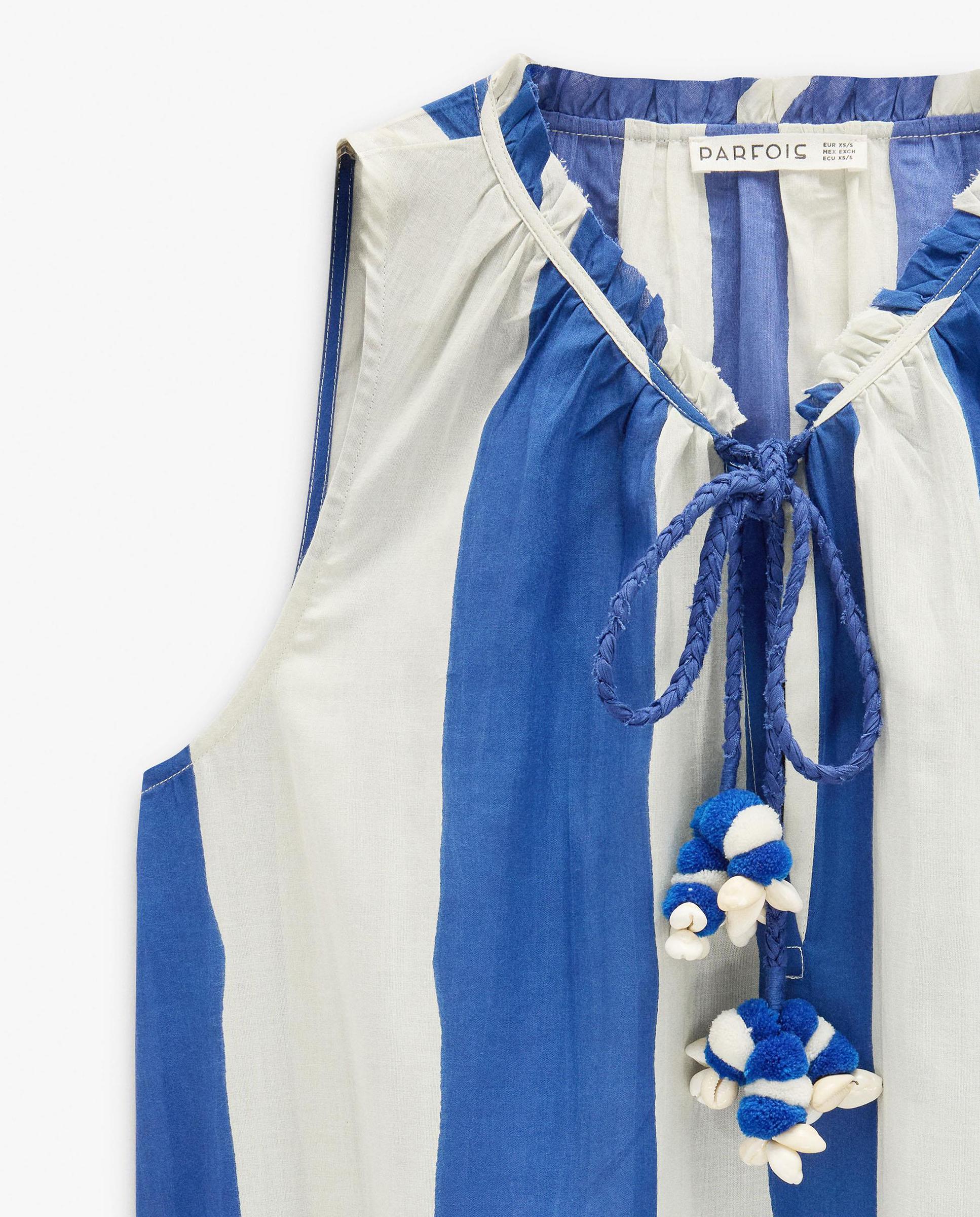 Vestido largo con estampado de rayas y borlas decorativas - Parfois - Azul Azul-5