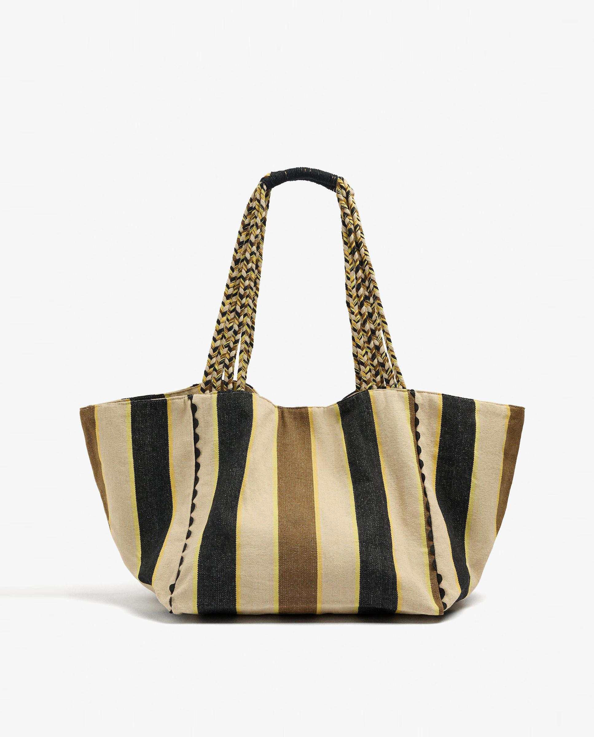 Shopper 100% algodón con estampado de rayas y cierre imantado - Parfois - Multicolor Multicolor-1