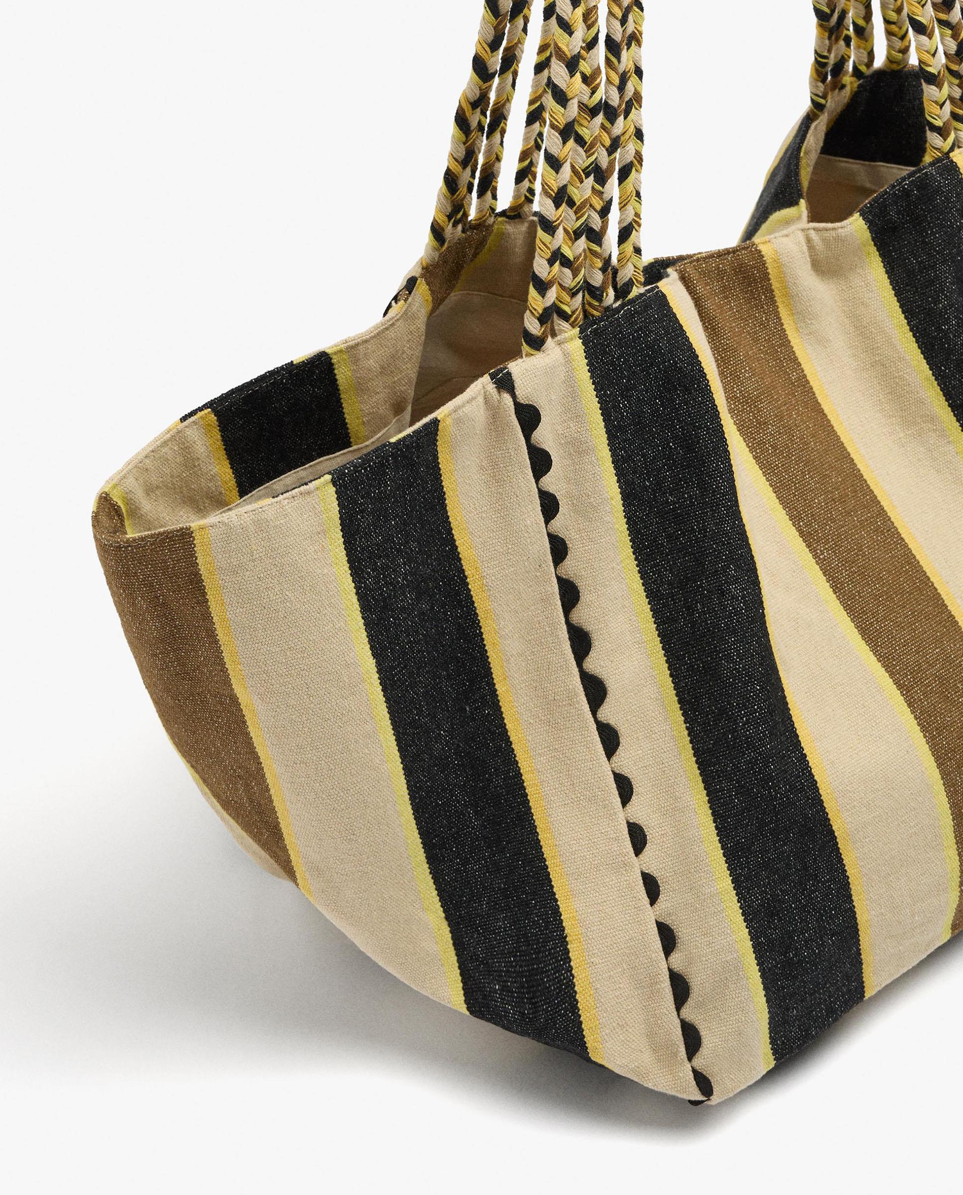 Shopper 100% algodón con estampado de rayas y cierre imantado - Parfois - Multicolor Multicolor-3