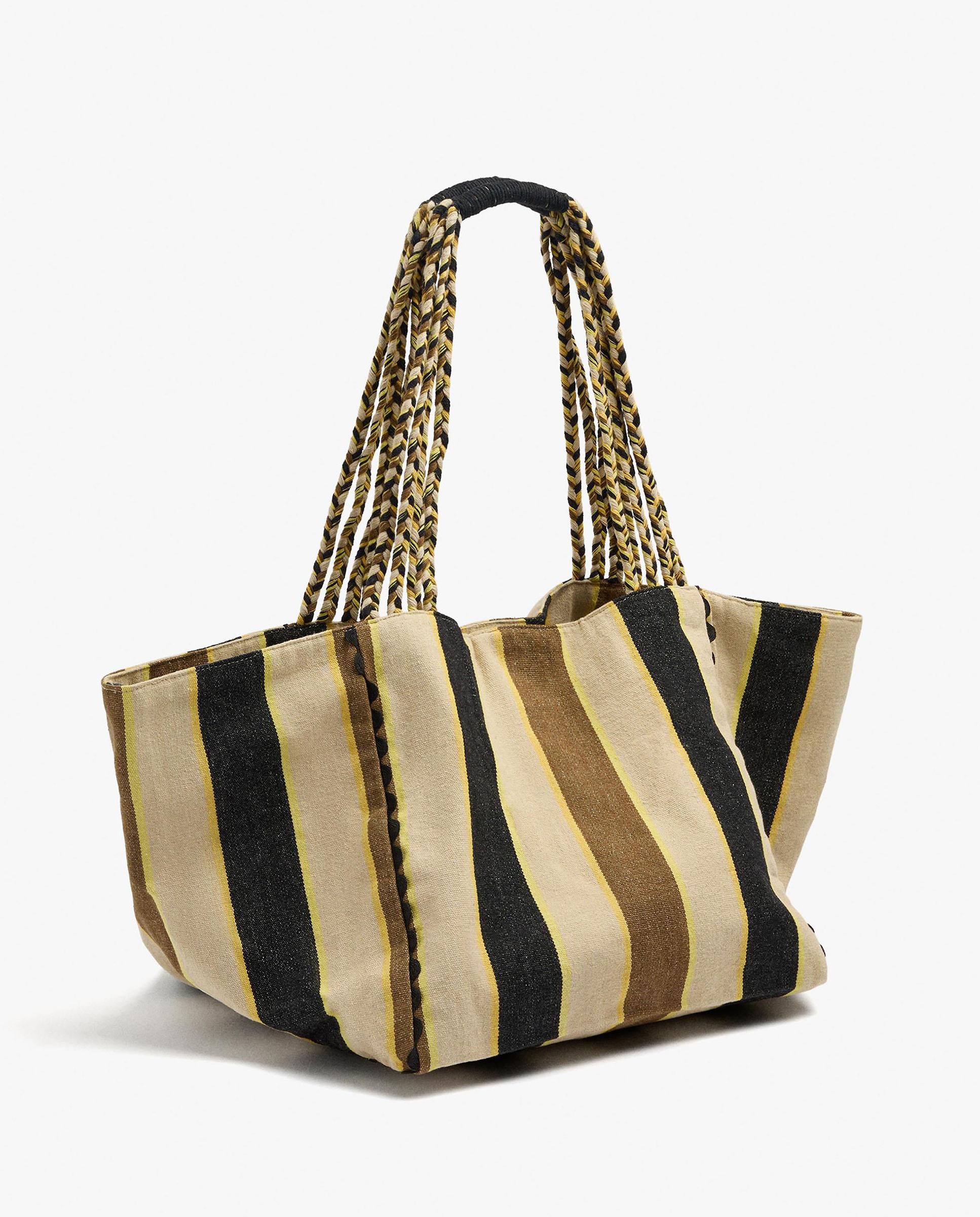Shopper 100% algodón con estampado de rayas y cierre imantado - Parfois - Multicolor Multicolor-2