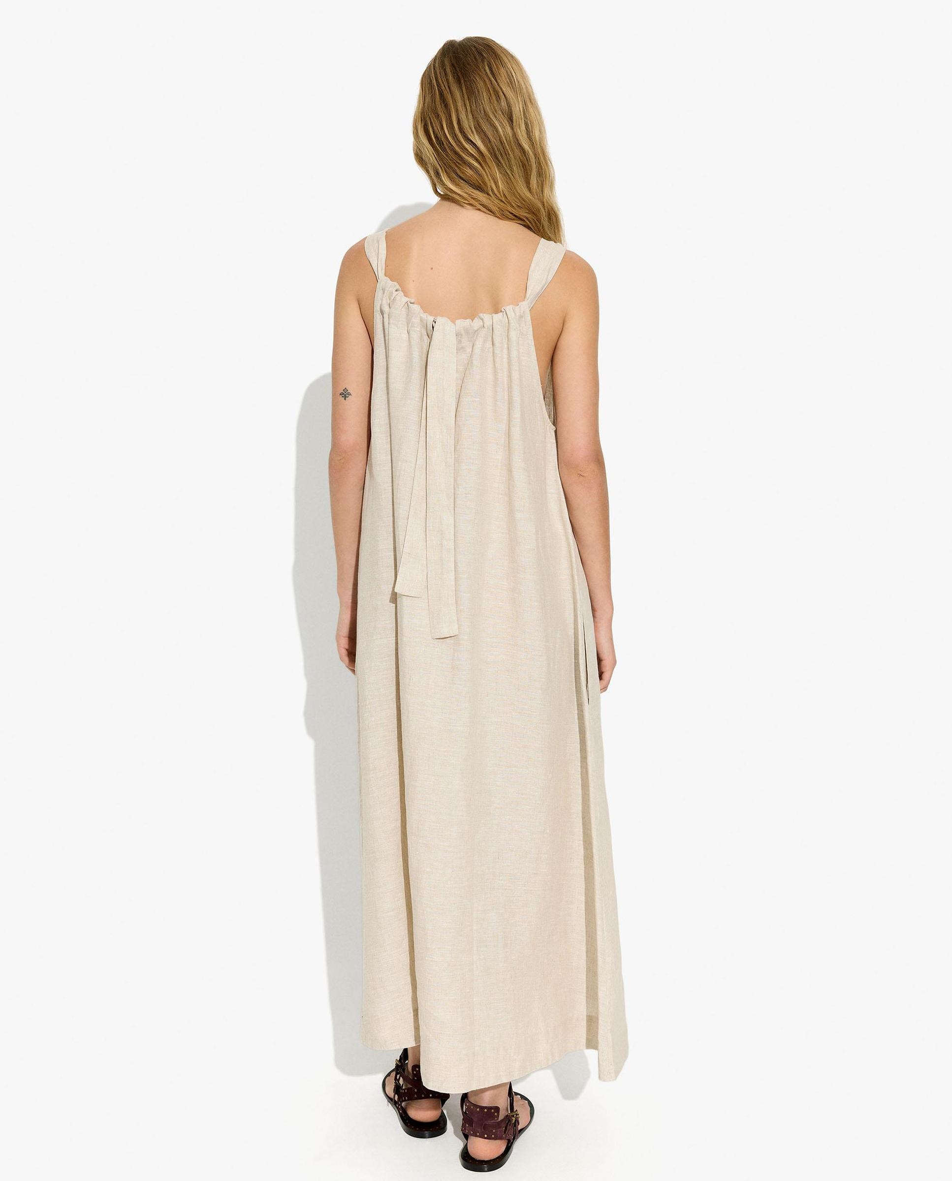 Vestido largo 100% lino de tirantes en liso - Parfois - Natural Natural-4