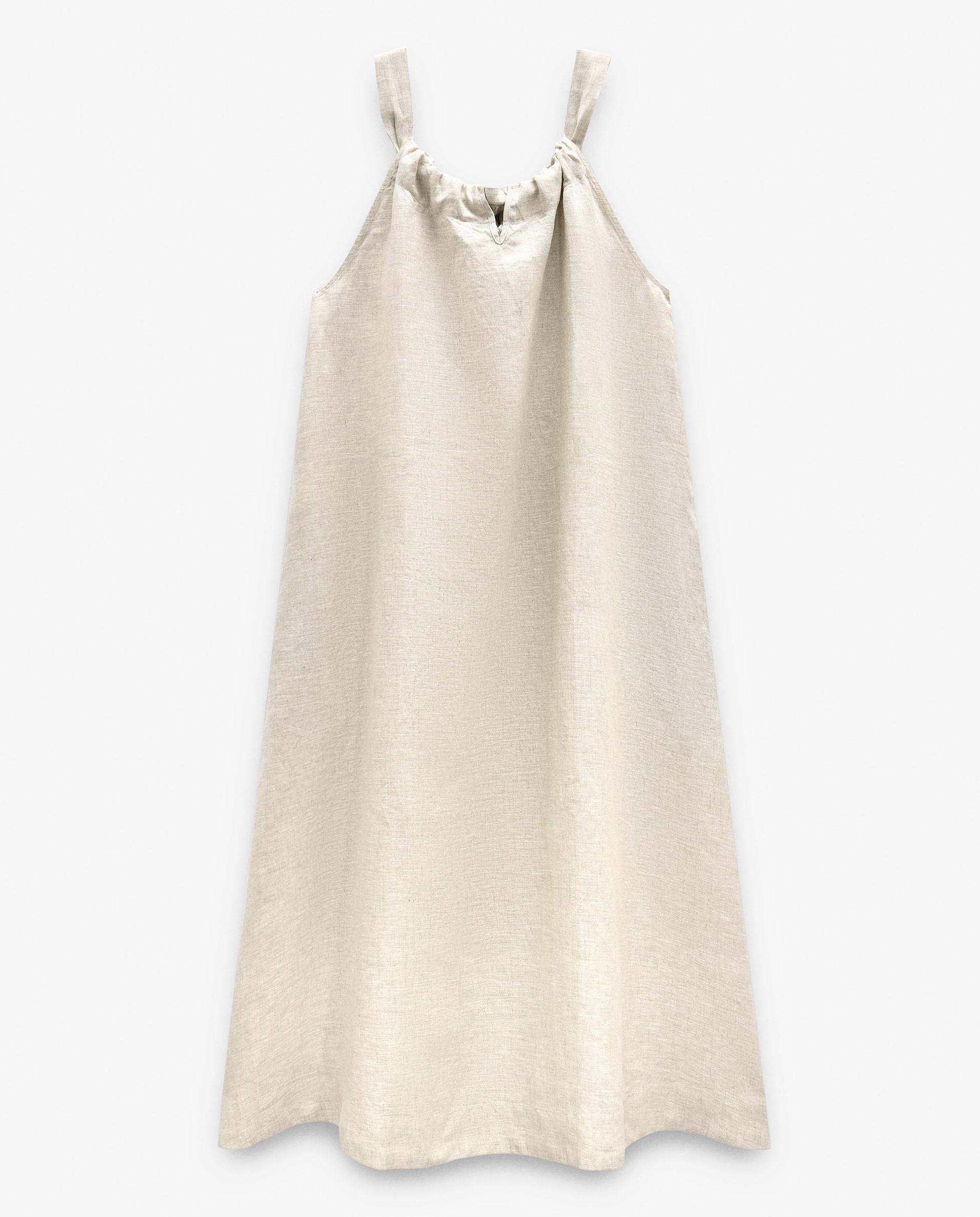 Vestido largo 100% lino de tirantes en liso - Parfois - Natural Natural-6