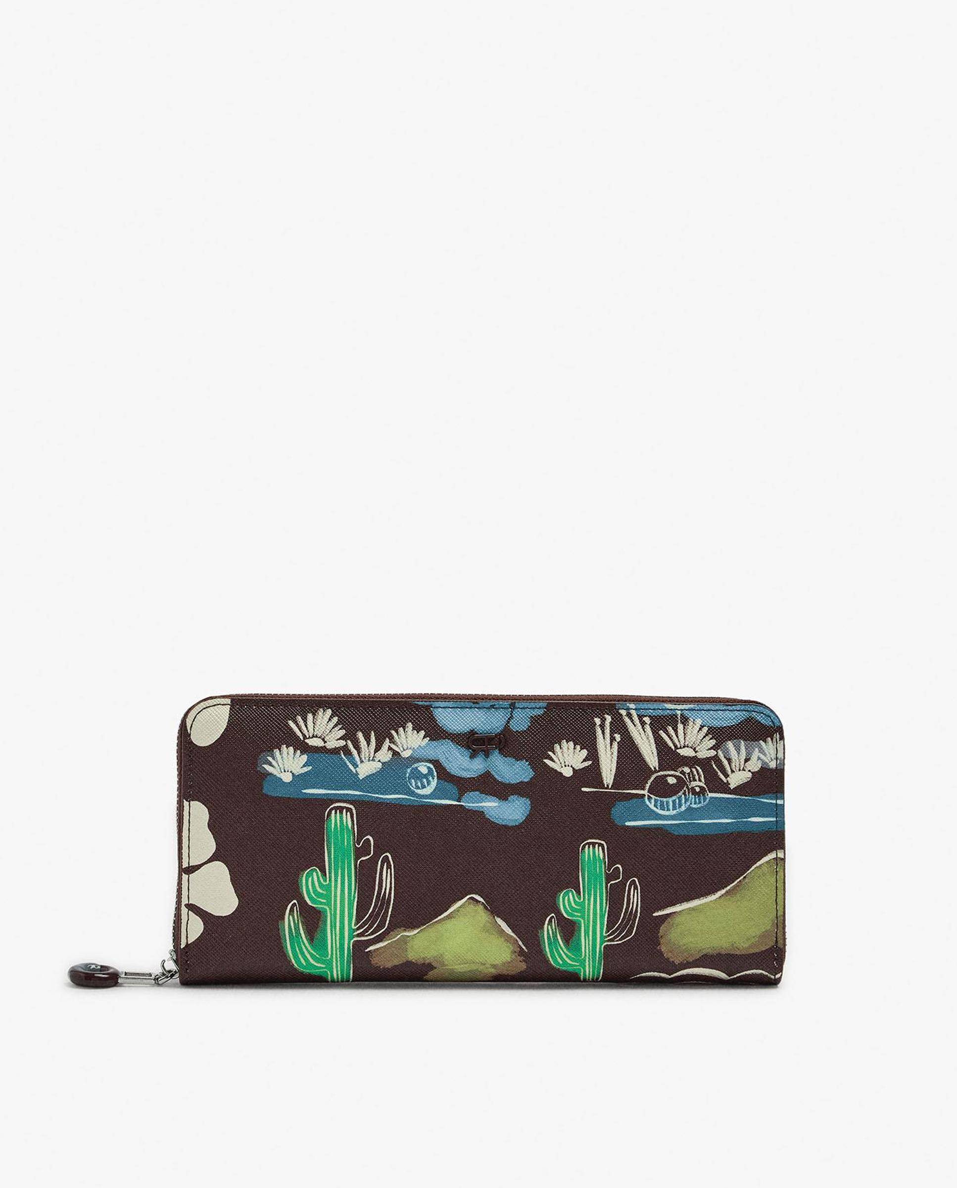 Cartera de mujer grande con cierre de cremallera con estampados - Parfois - Marrón oscuro Marrón oscuro-1