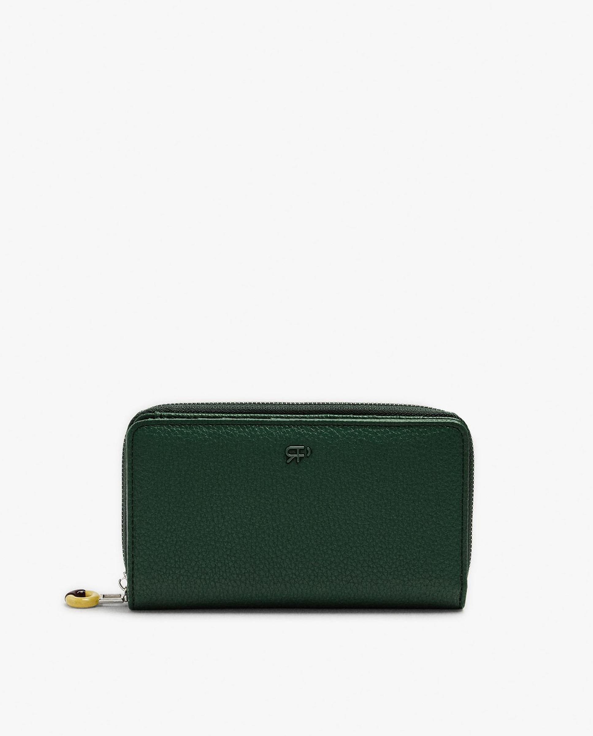 Cartera de mujer mediana con cierre de cremallera en liso - Parfois - Verde Verde-1