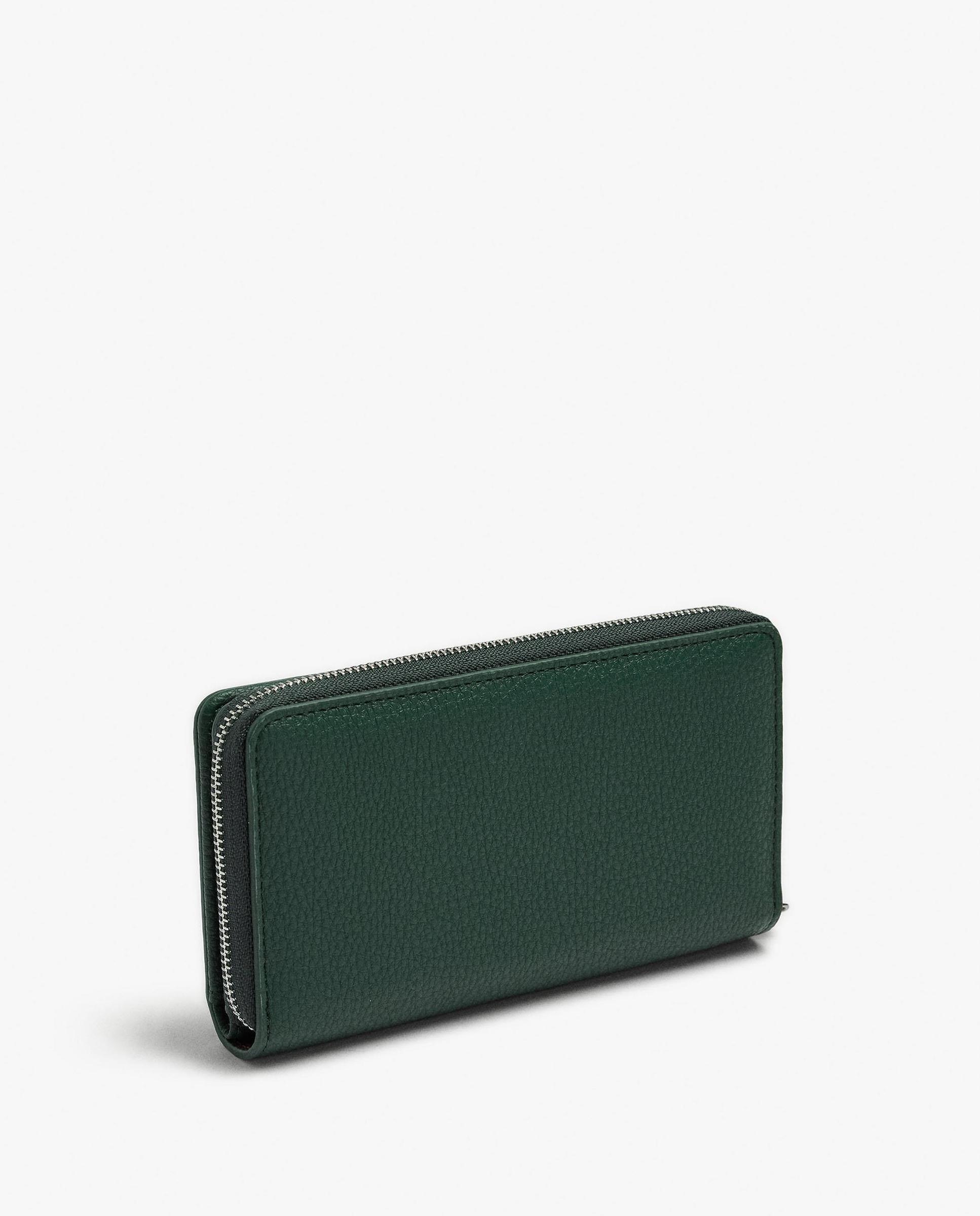 Cartera de mujer mediana con cierre de cremallera en liso - Parfois - Verde Verde-2