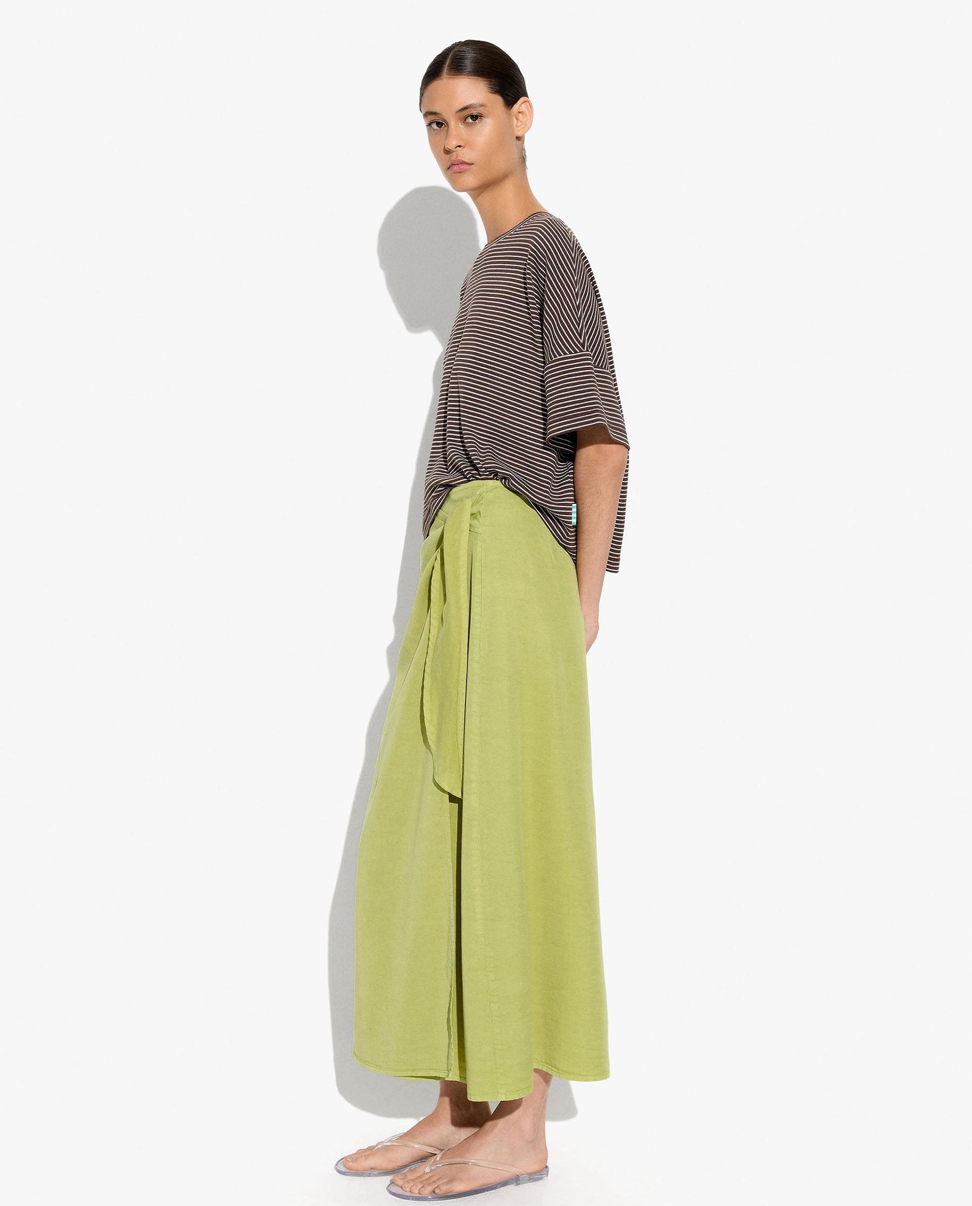 Falda larga 100% liocel con fruncido en liso - Parfois - Verde Verde-3