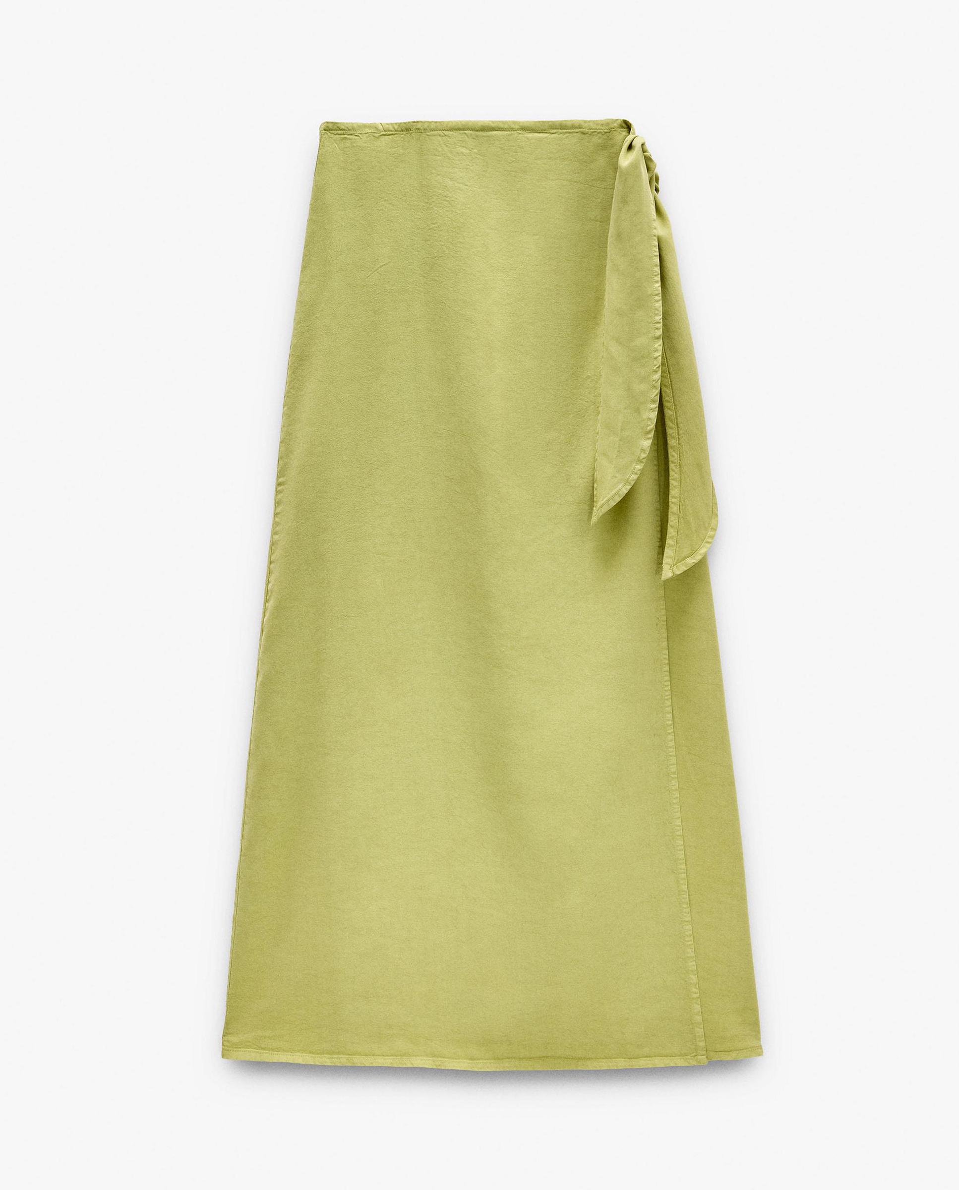 Falda larga 100% liocel con fruncido en liso - Parfois - Verde Verde-6