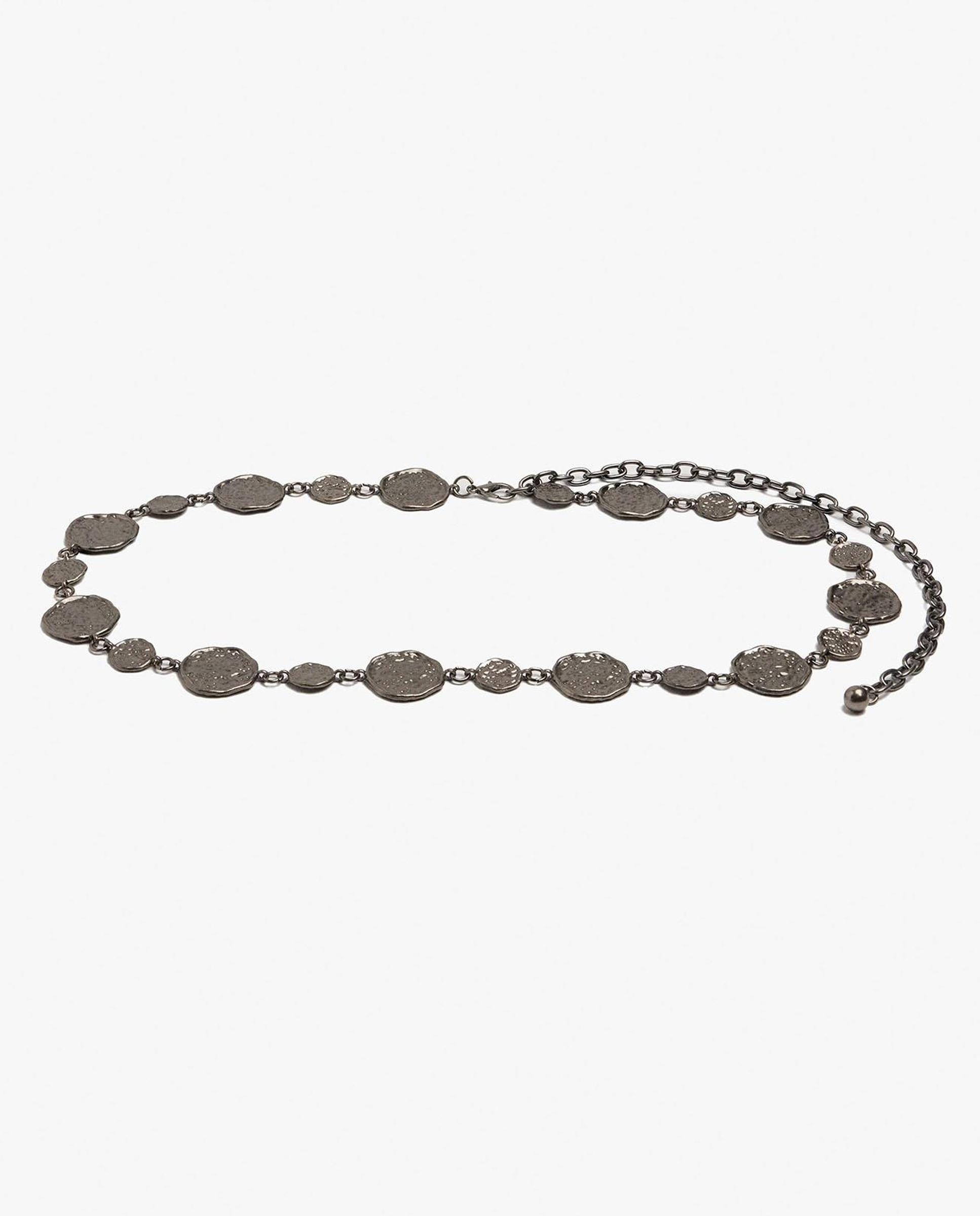 Cinturón de mujer de fiesta con abalorios de medallas en liso - Parfois - Plata Plata-1