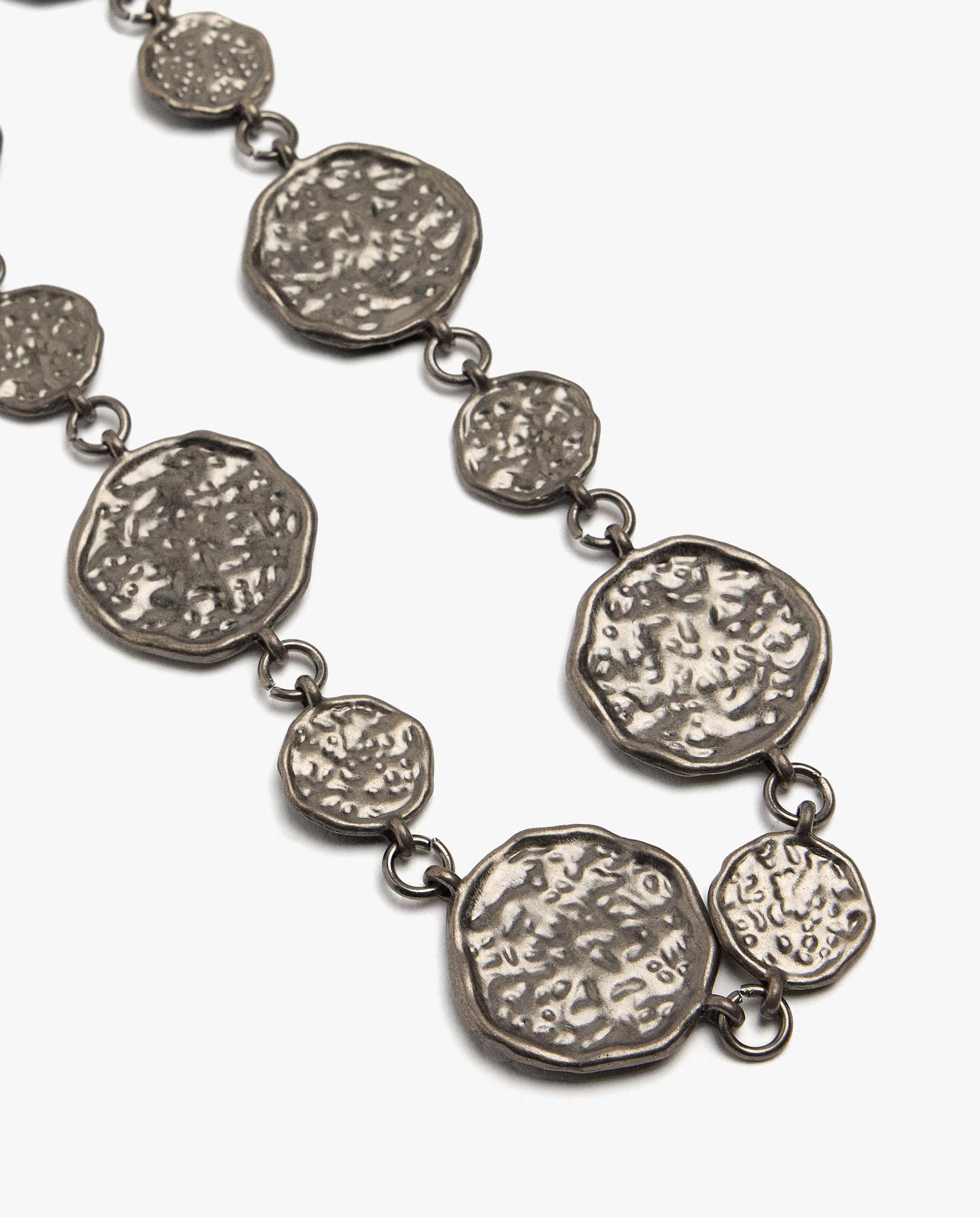 Cinturón de mujer de fiesta con abalorios de medallas en liso - Parfois - Plata Plata-3