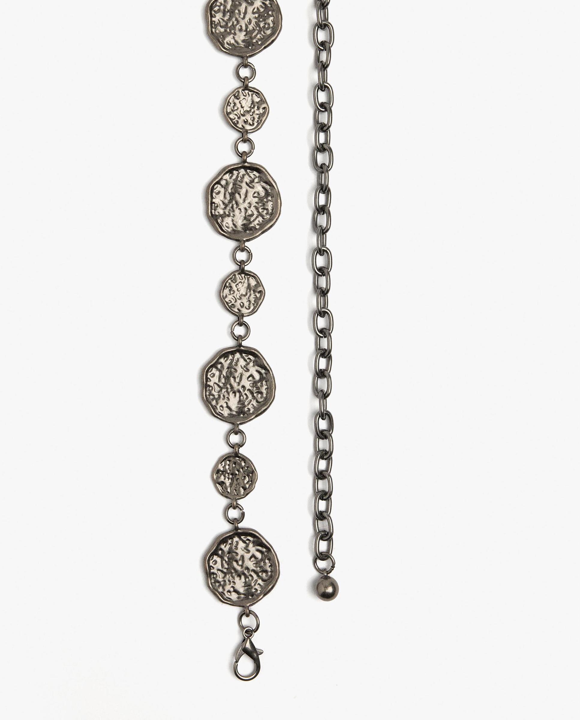 Cinturón de mujer de fiesta con abalorios de medallas en liso - Parfois - Plata Plata-2