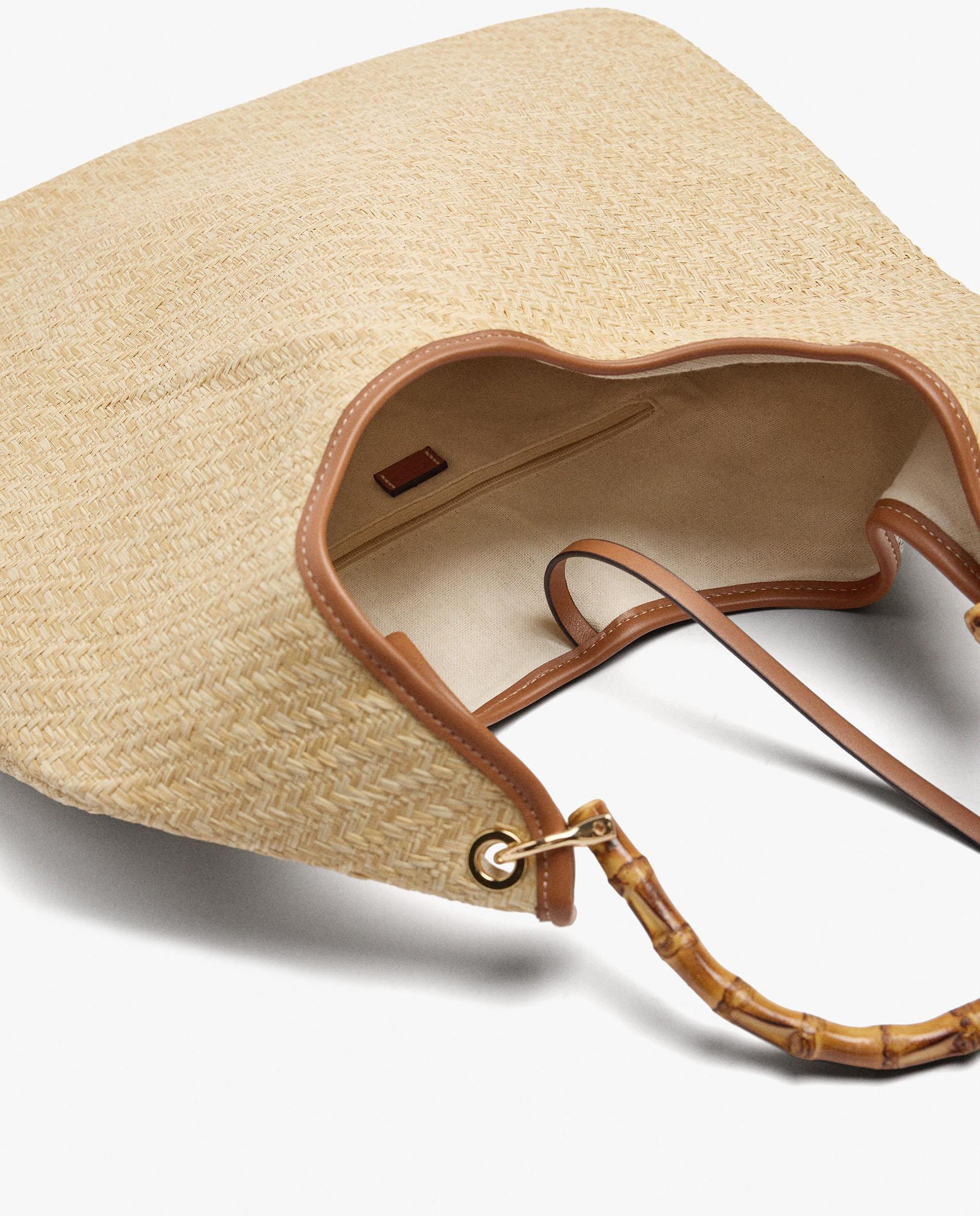 Bolso de hombro abierto estilo rafia en liso - Parfois - Natural Natural-5
