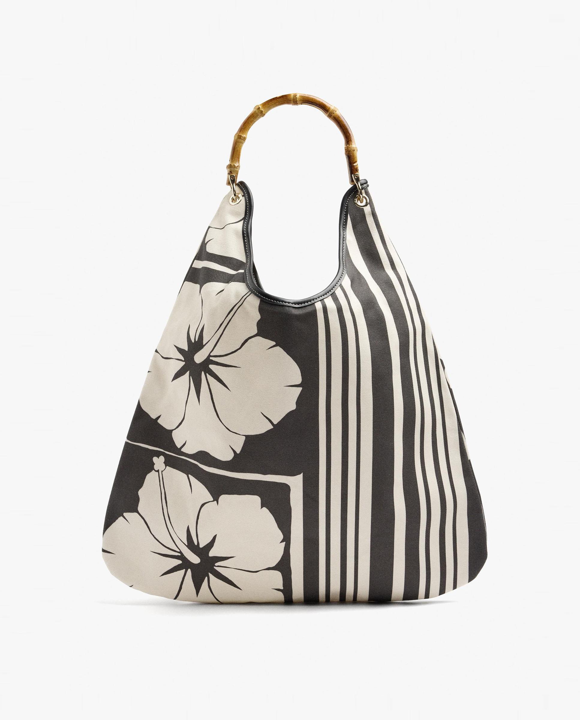 Bolso de hombro abierto con estampado floral y de rayas - Parfois - Negro Negro-1