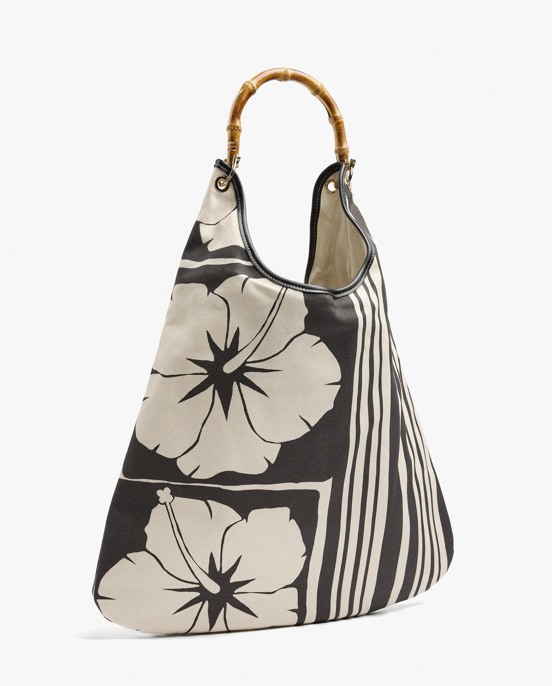 Bolso de hombro abierto con estampado floral y de rayas - Parfois - Negro Negro-4