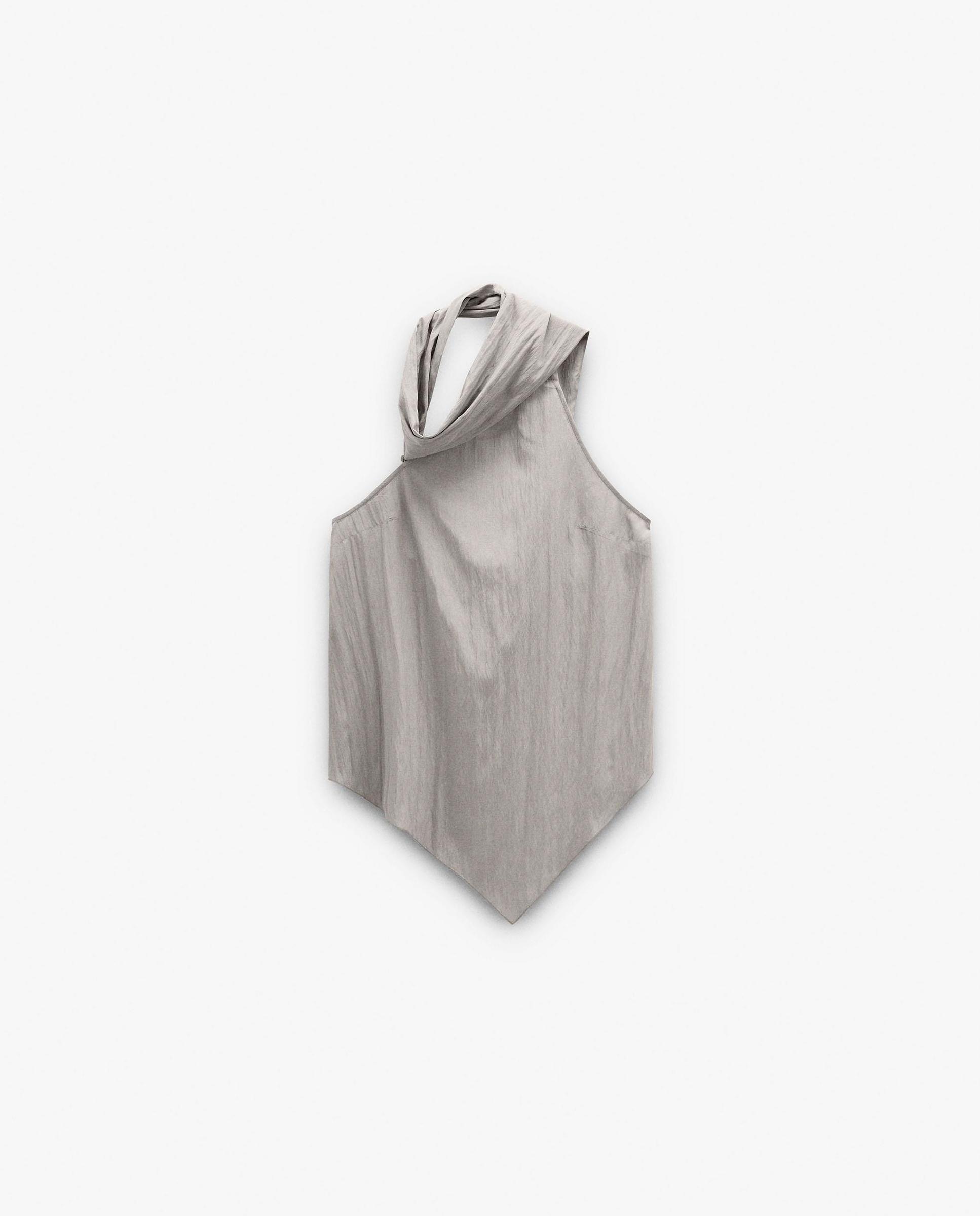 Top de mujer con cuello halter en liso - Parfois - Gris claro Gris claro-6