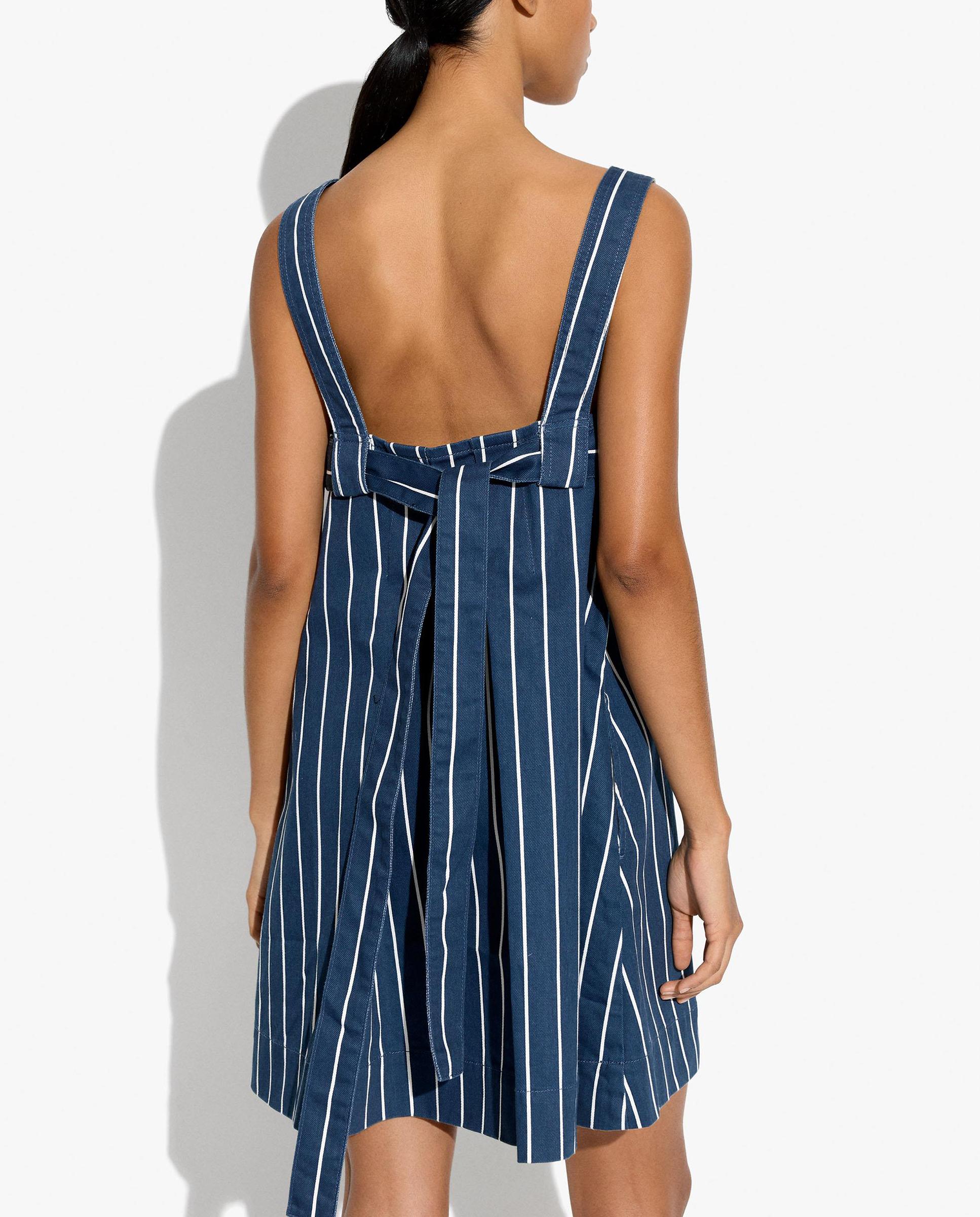 Vestido corto 100% algodón denim con pespuntes y estampado de rayas - Parfois - Azul marino Azul marino-3