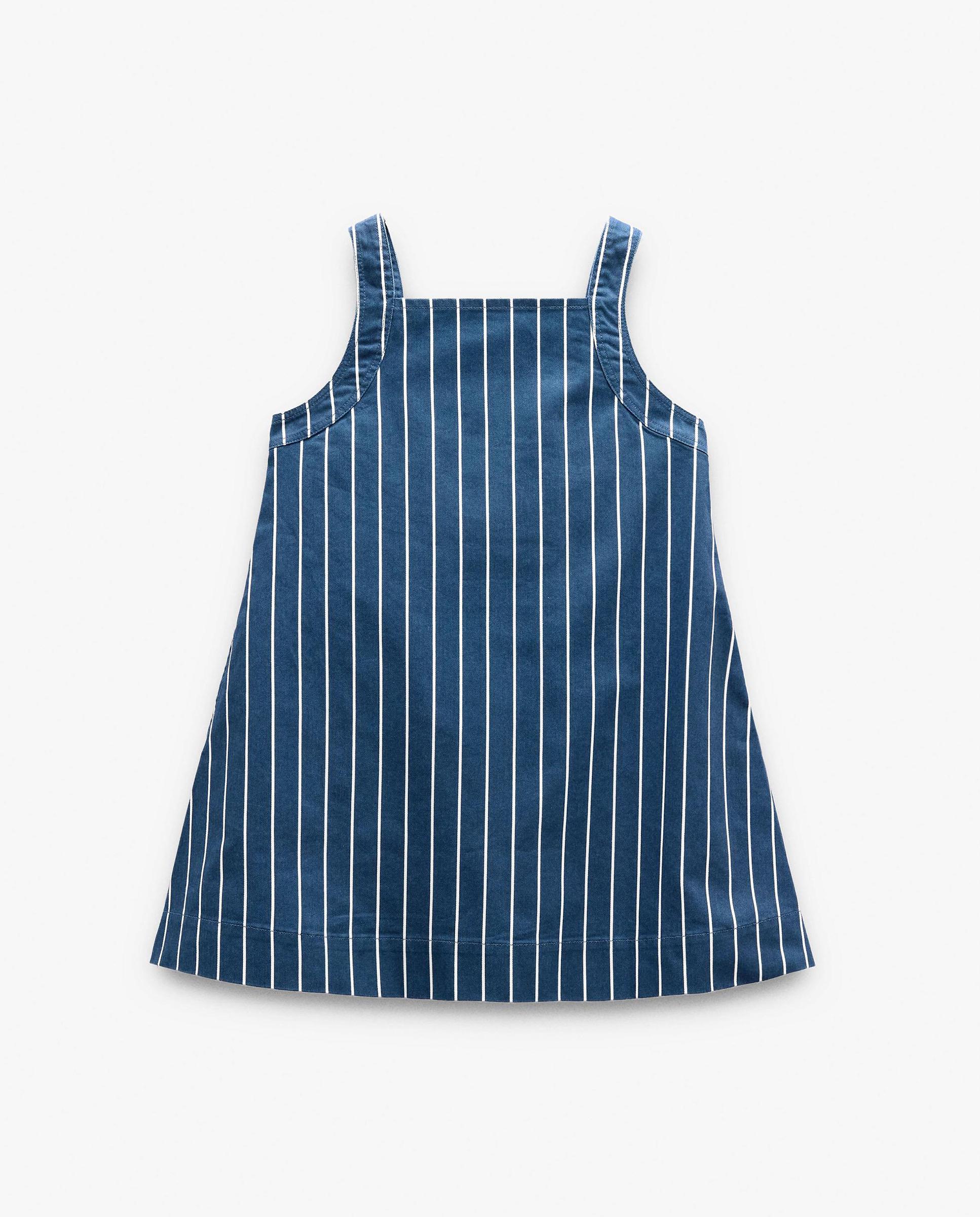 Vestido corto 100% algodón denim con pespuntes y estampado de rayas - Parfois - Azul marino Azul marino-5