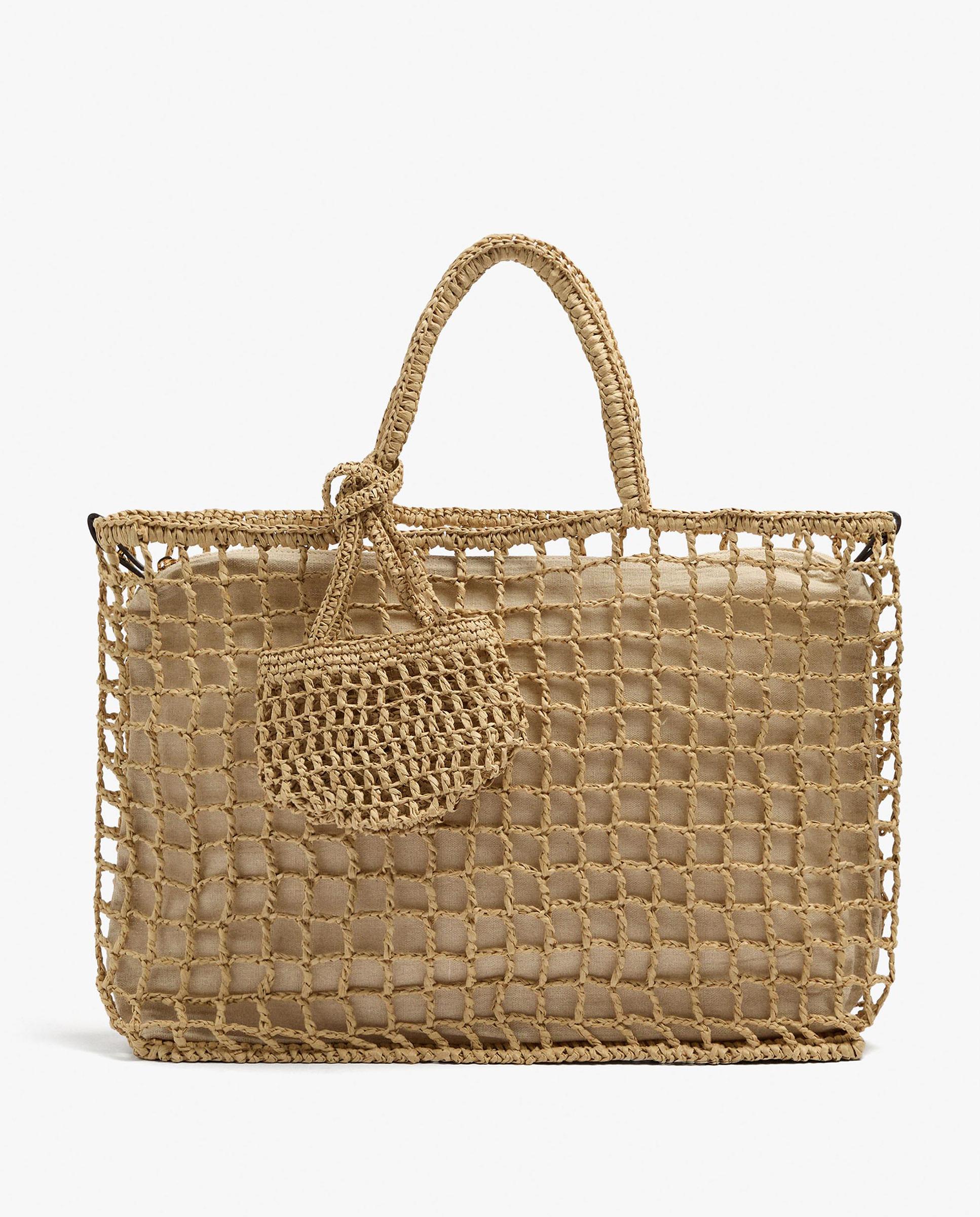 Shopper de red con neceser extraíble y cierre de cremallera en liso - Parfois - Natural Natural-1