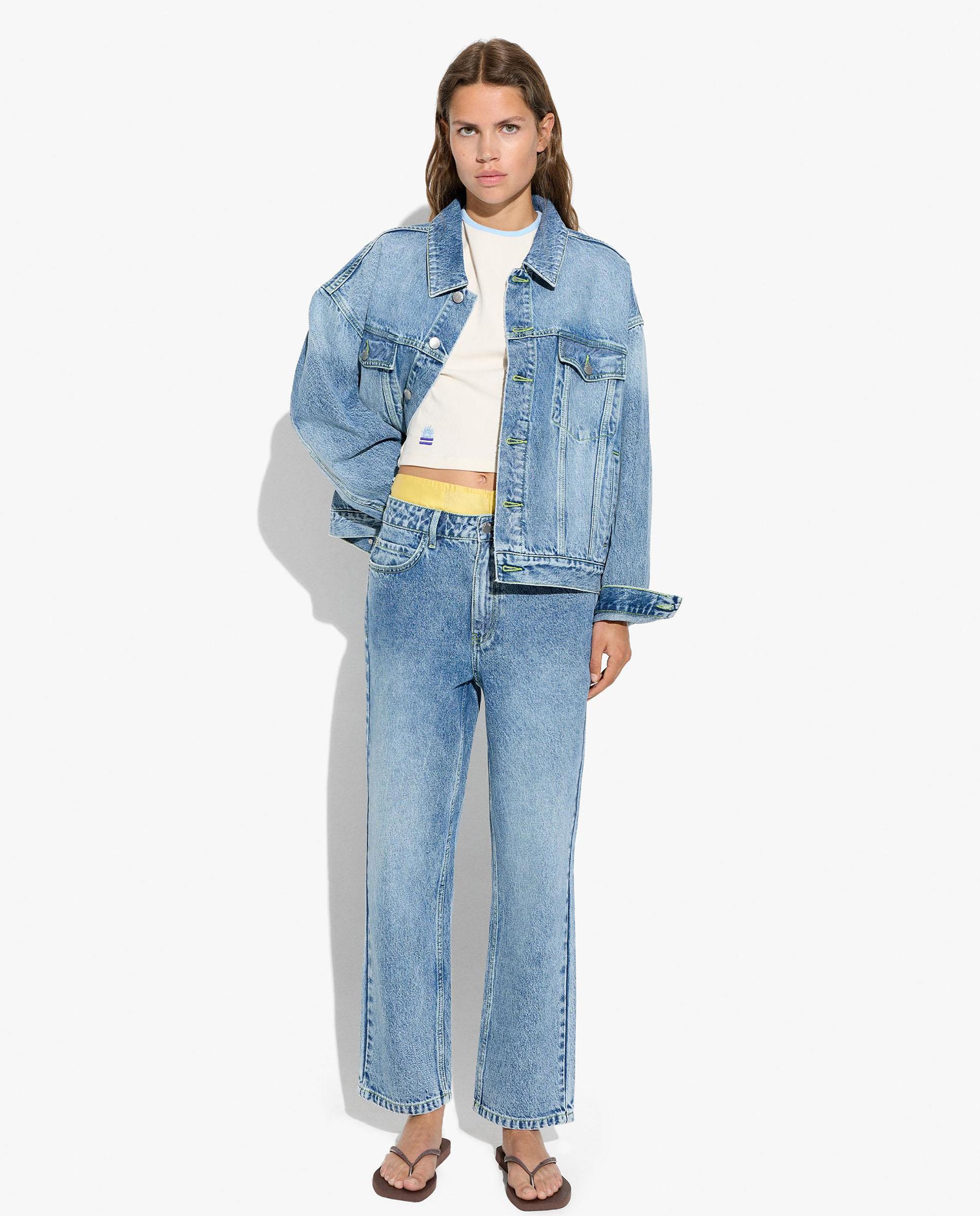 Chaqueta de mujer 100% algodón vaquera en liso - Parfois - Azul Azul-2