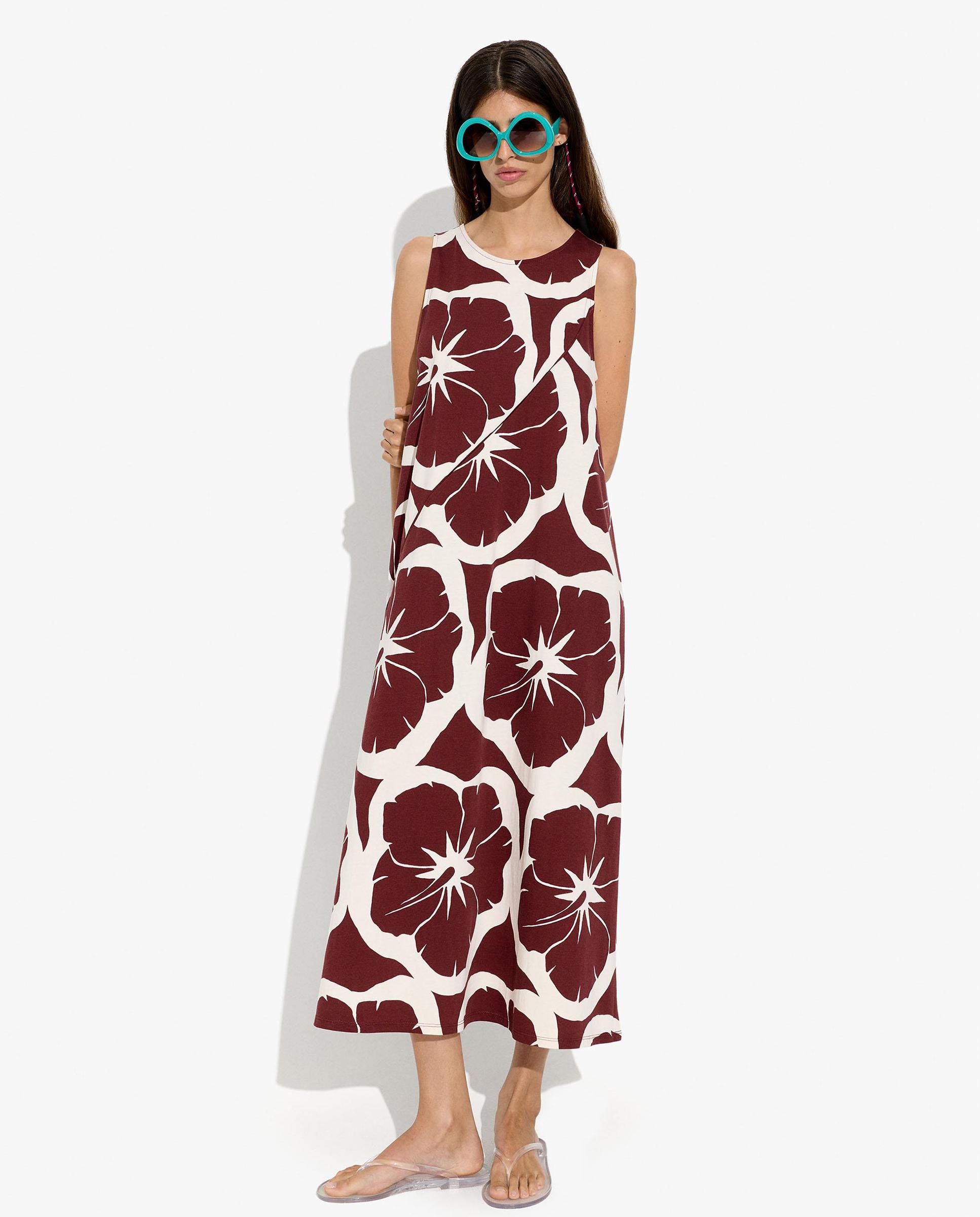Vestido midi 100% algodón con estampado floral - Parfois - Burdeos Burdeos-1