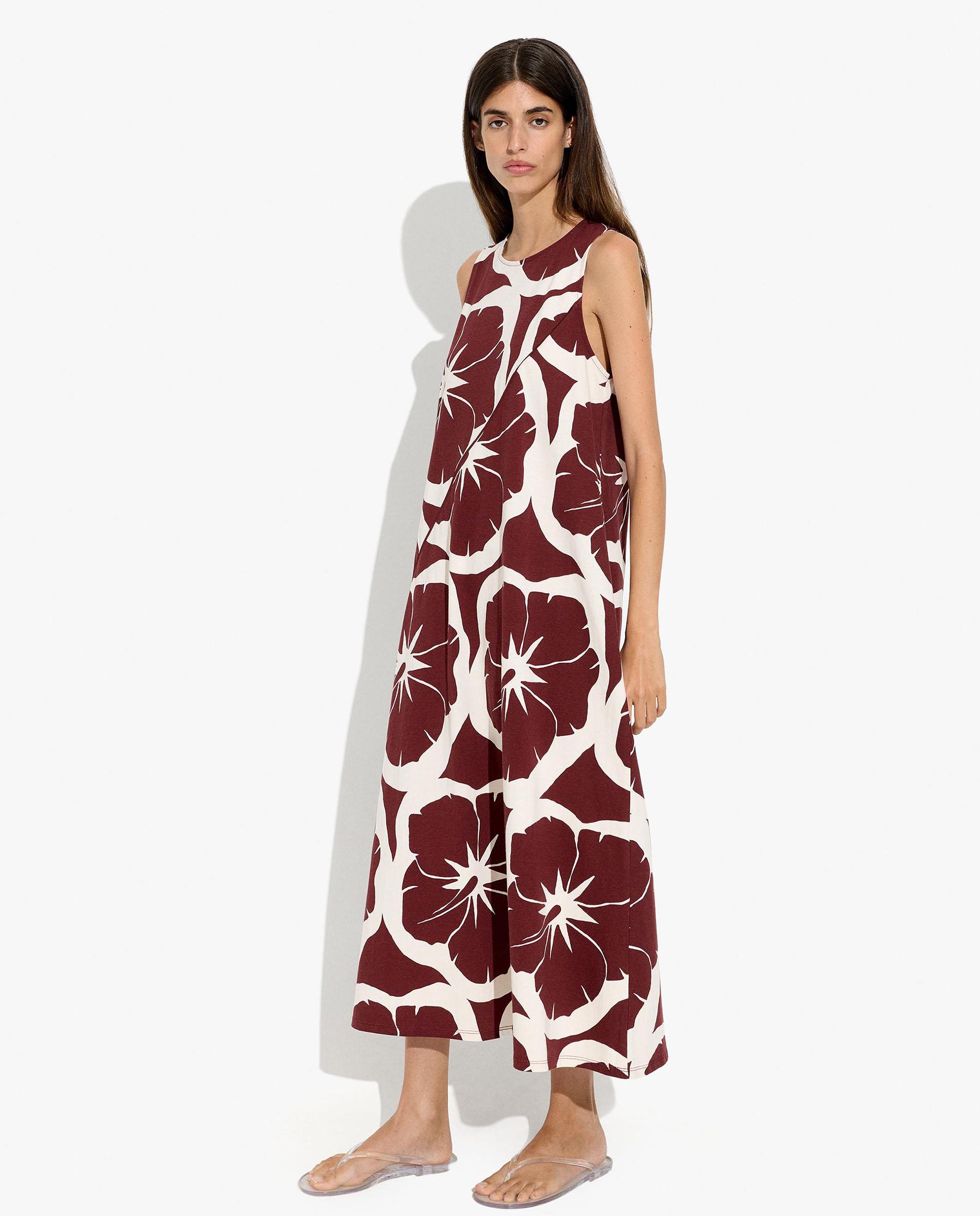 Vestido midi 100% algodón con estampado floral - Parfois - Burdeos Burdeos-2
