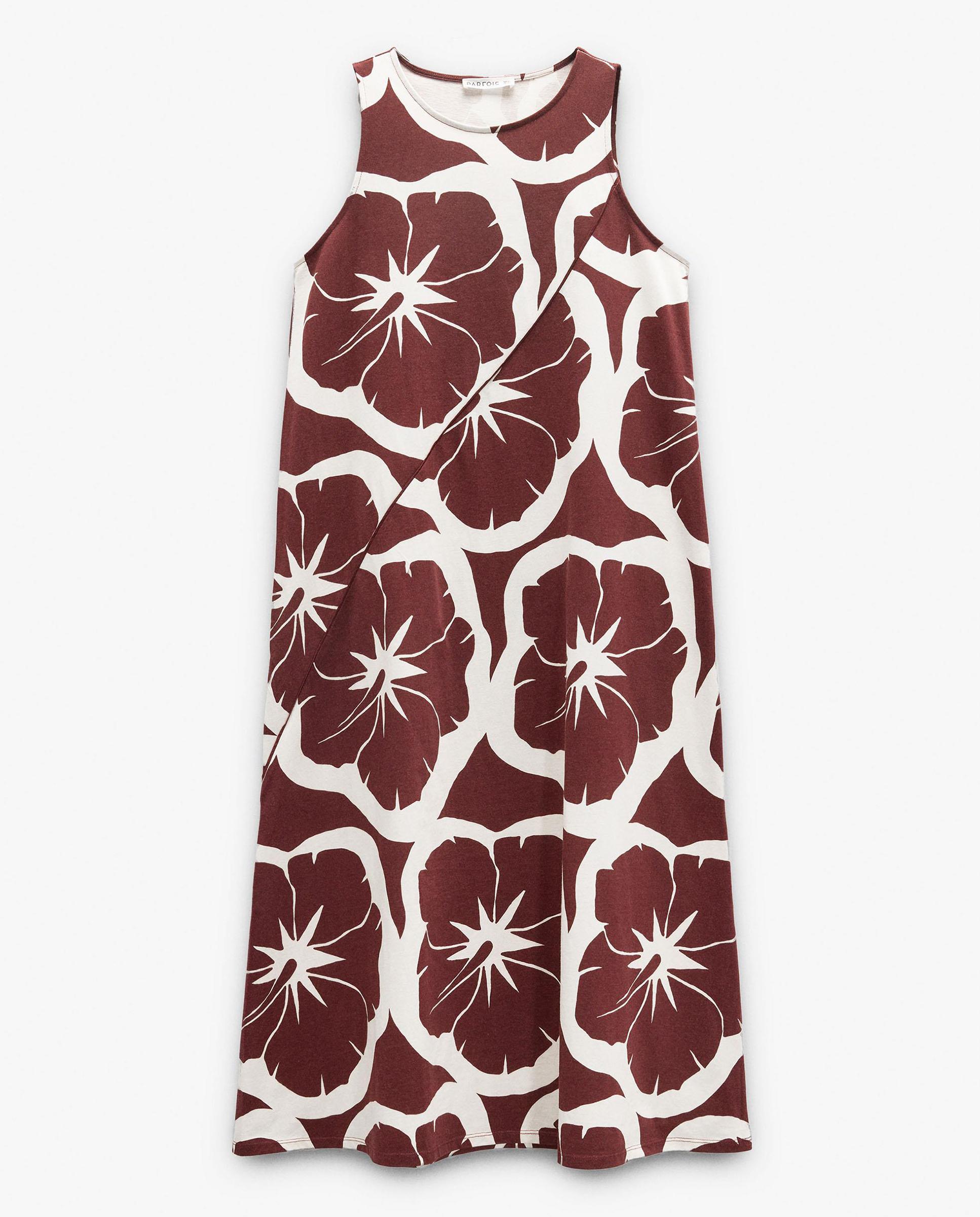 Vestido midi 100% algodón con estampado floral - Parfois - Burdeos Burdeos-5