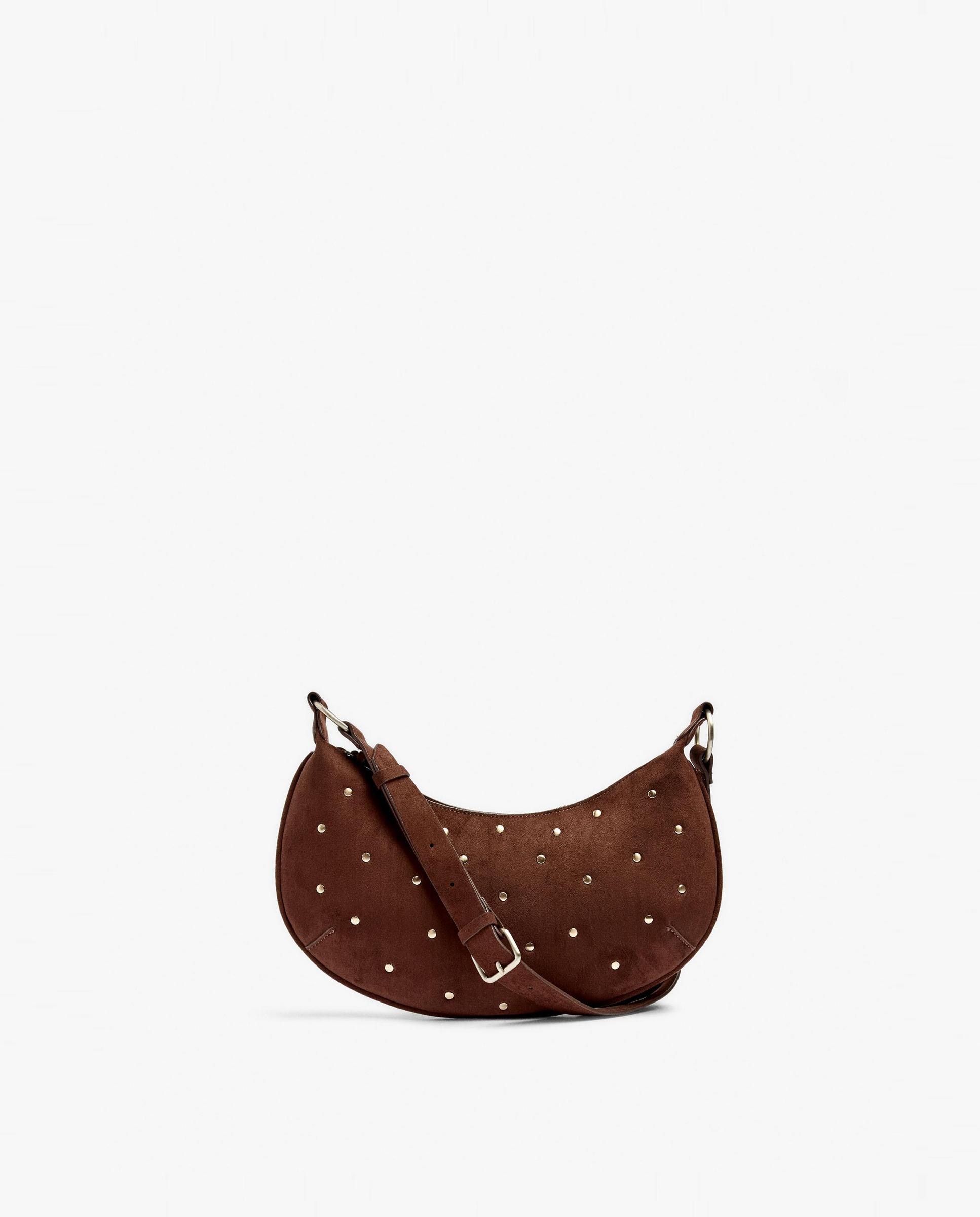 Bolso de hombro con tachuelas y cierre de cremallera en liso - Parfois - Marrón Marrón-1