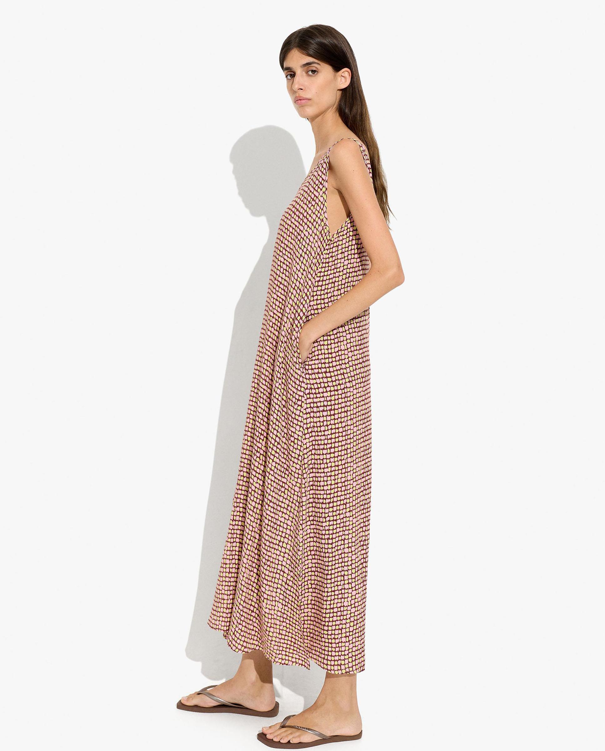 Vestido largo 100% viscosa fluido con estampado de minicuadros - Parfois - Multicolor Multicolor-2