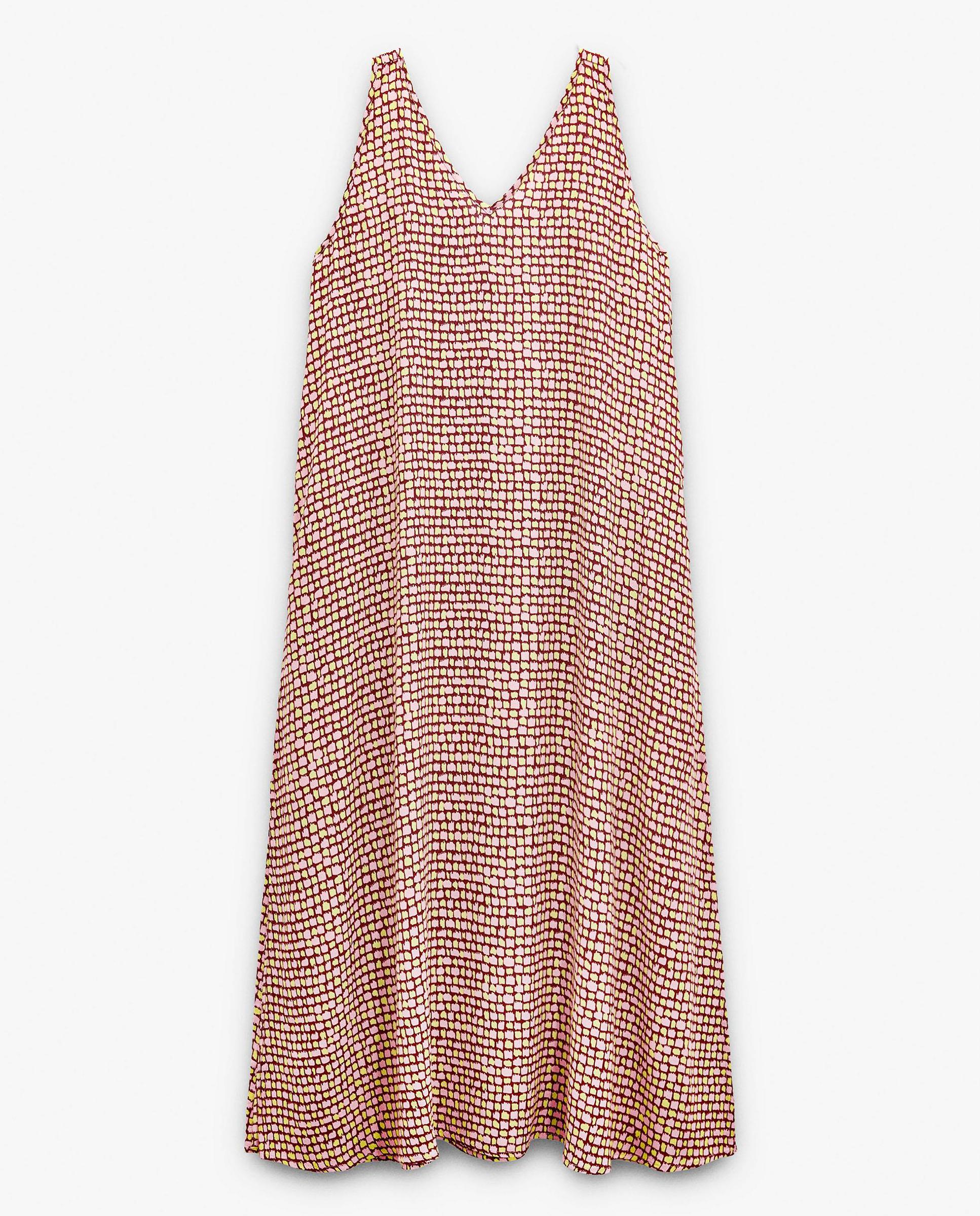 Vestido largo 100% viscosa fluido con estampado de minicuadros - Parfois - Multicolor Multicolor-5