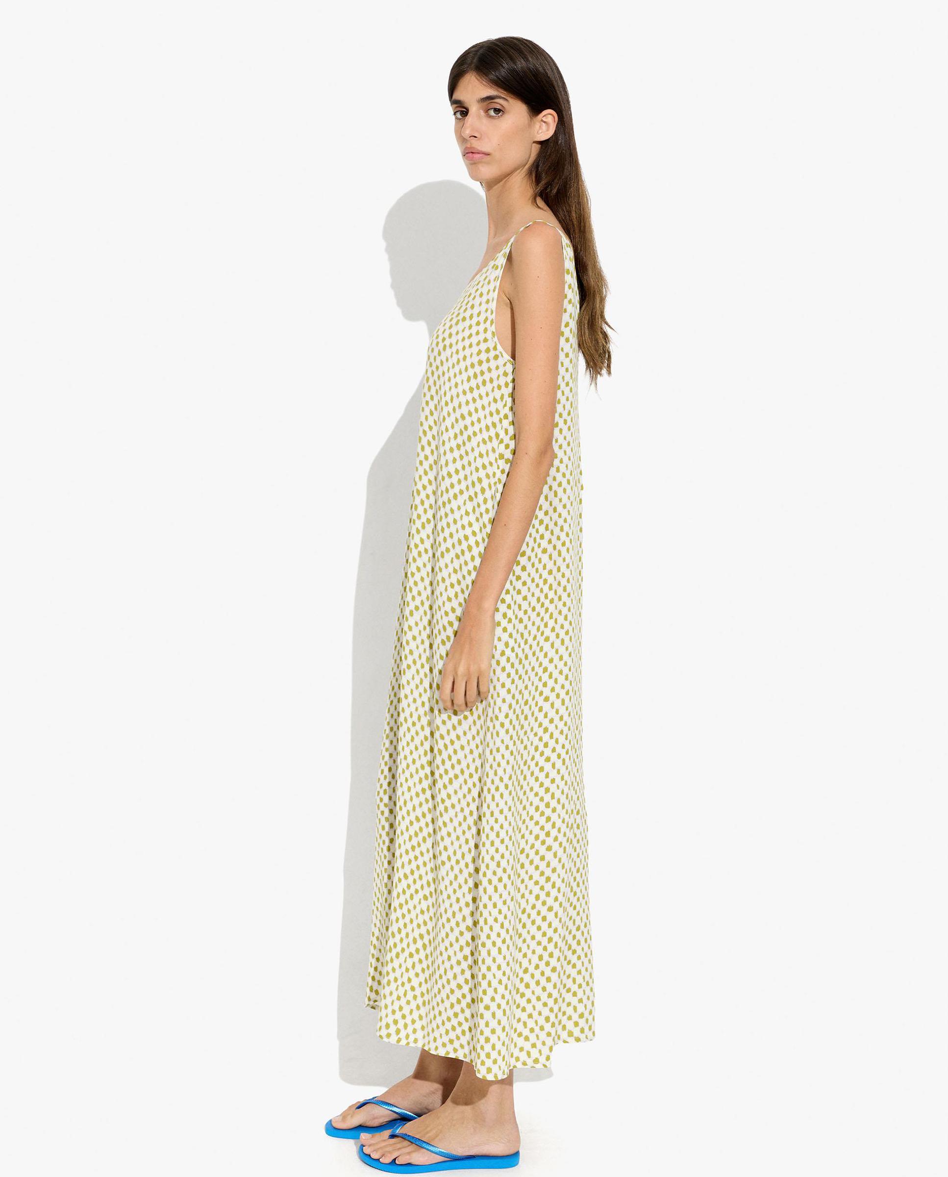 Vestido largo 100% viscosa fluido con estampado de minicuadros - Parfois - Verde Verde-2
