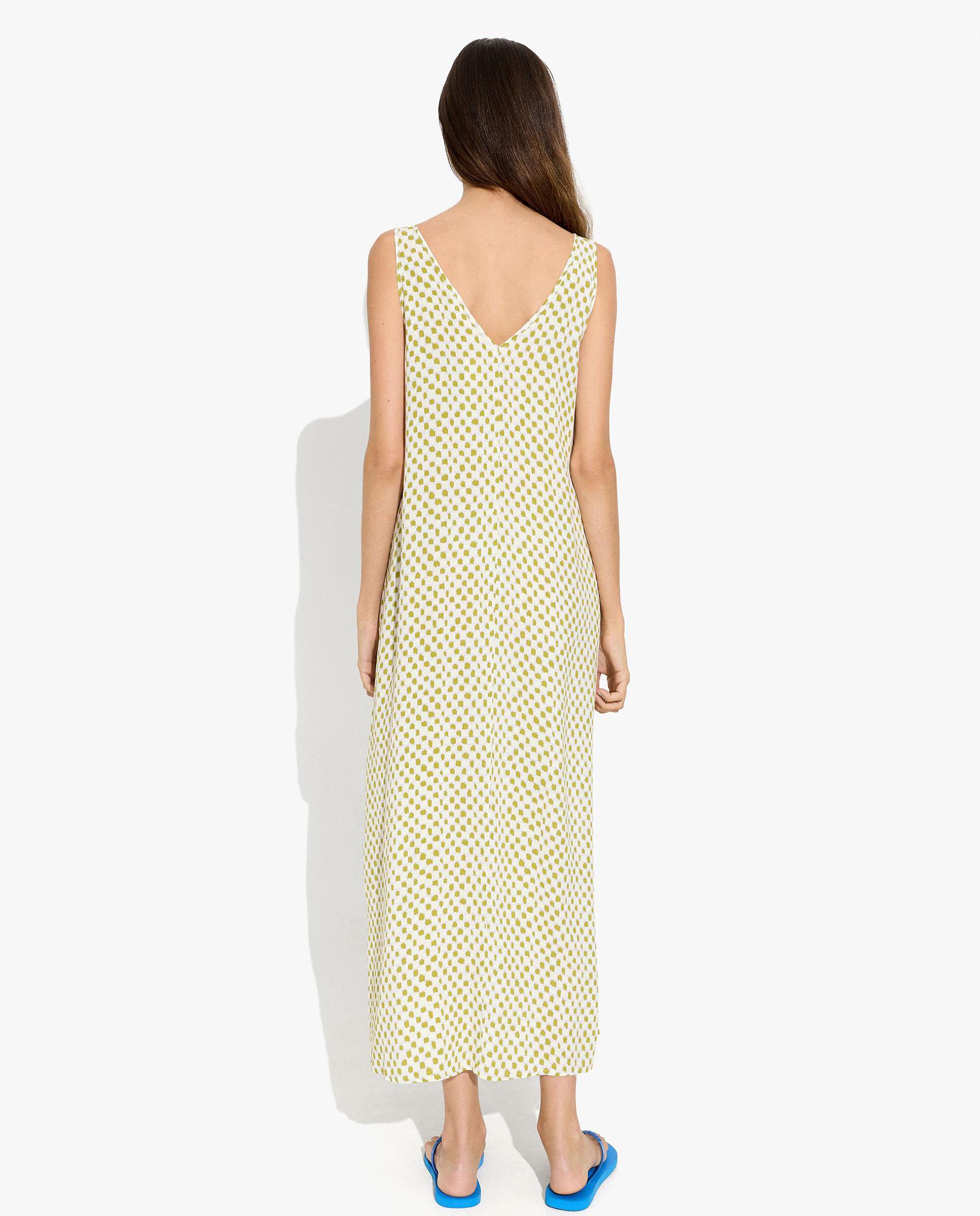 Vestido largo 100% viscosa fluido con estampado de minicuadros - Parfois - Verde Verde-3