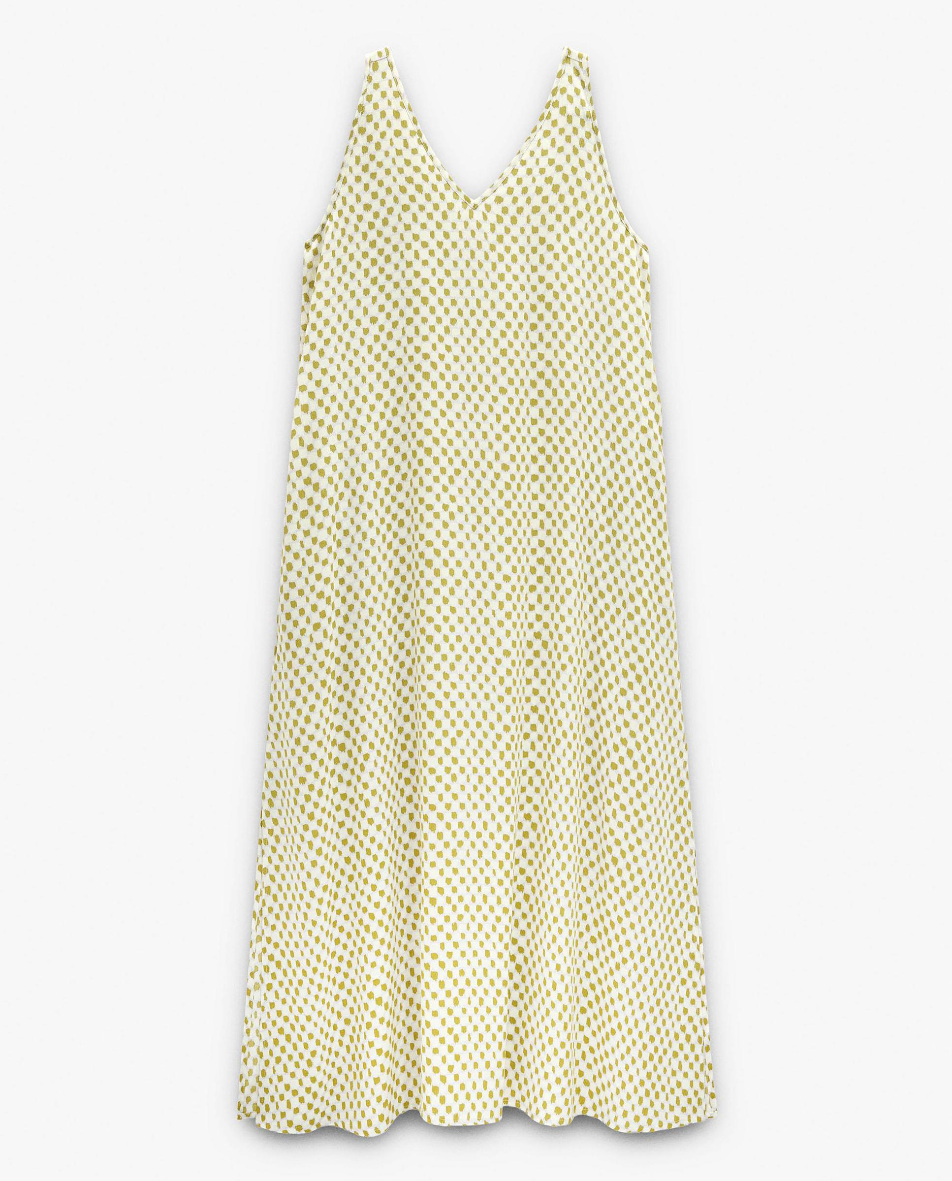 Vestido largo 100% viscosa fluido con estampado de minicuadros - Parfois - Verde Verde-5