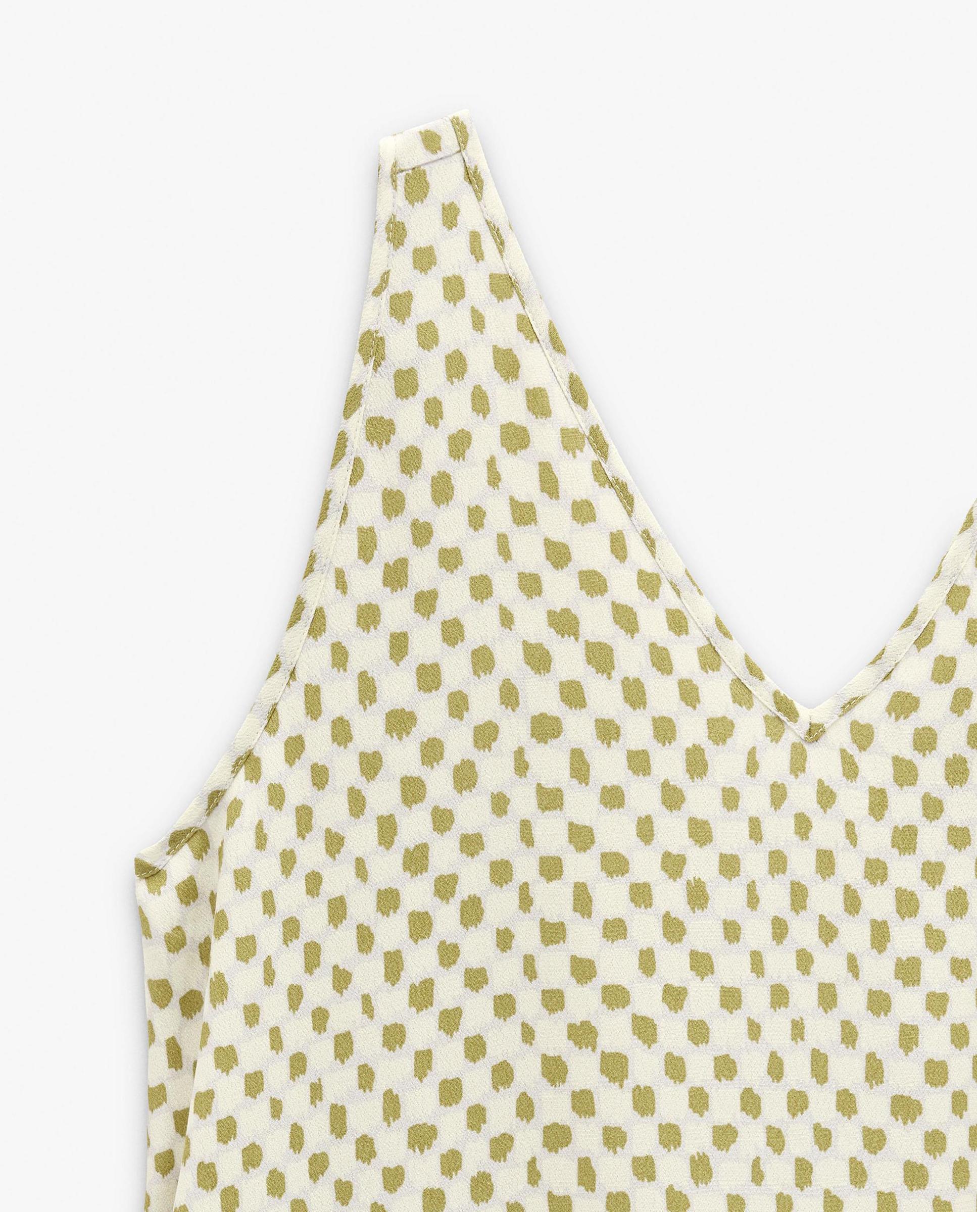 Vestido largo 100% viscosa fluido con estampado de minicuadros - Parfois - Verde Verde-4