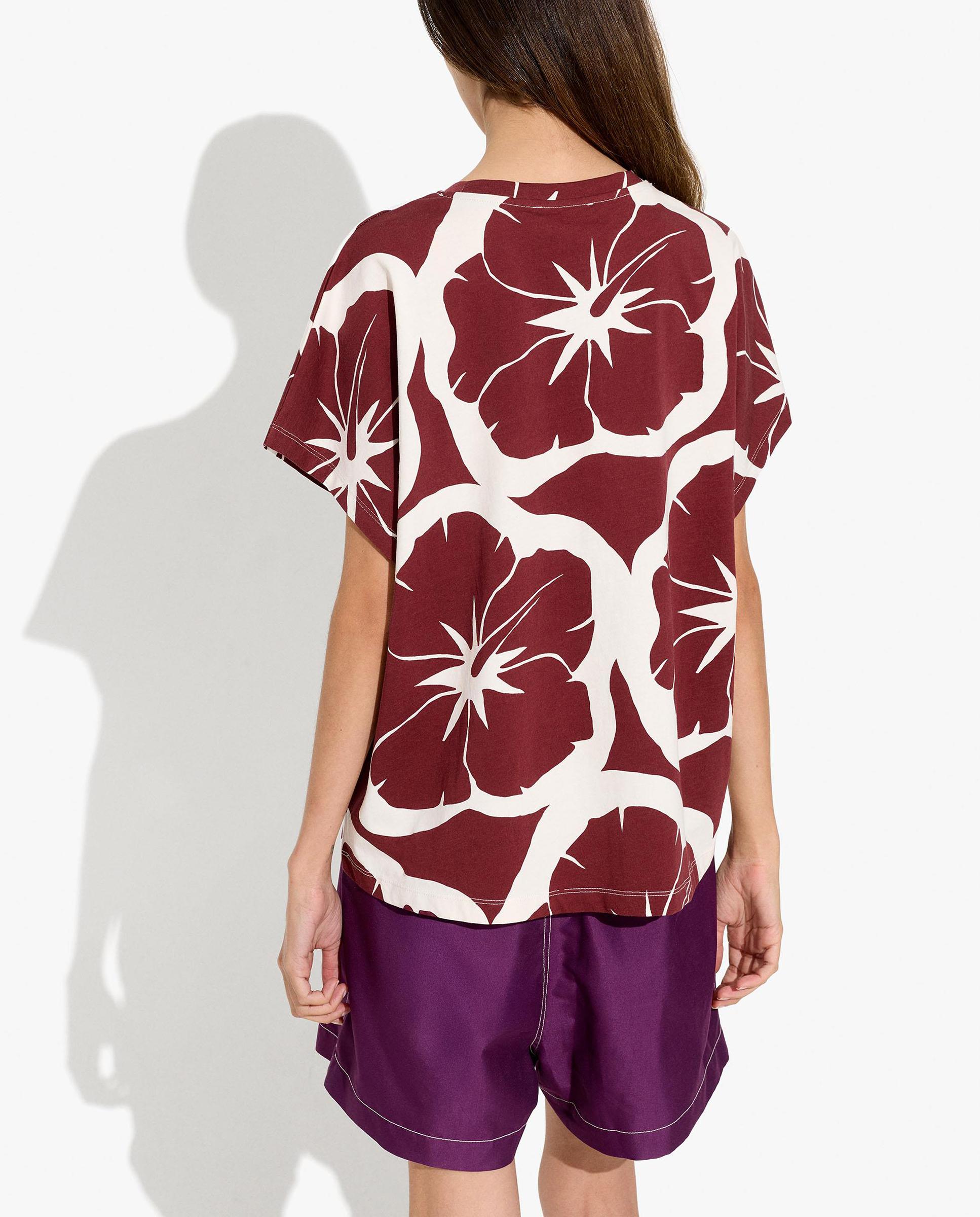 Camiseta de mujer 100% algodón de manga corta y estampado floral - Parfois - Burdeos Burdeos-4