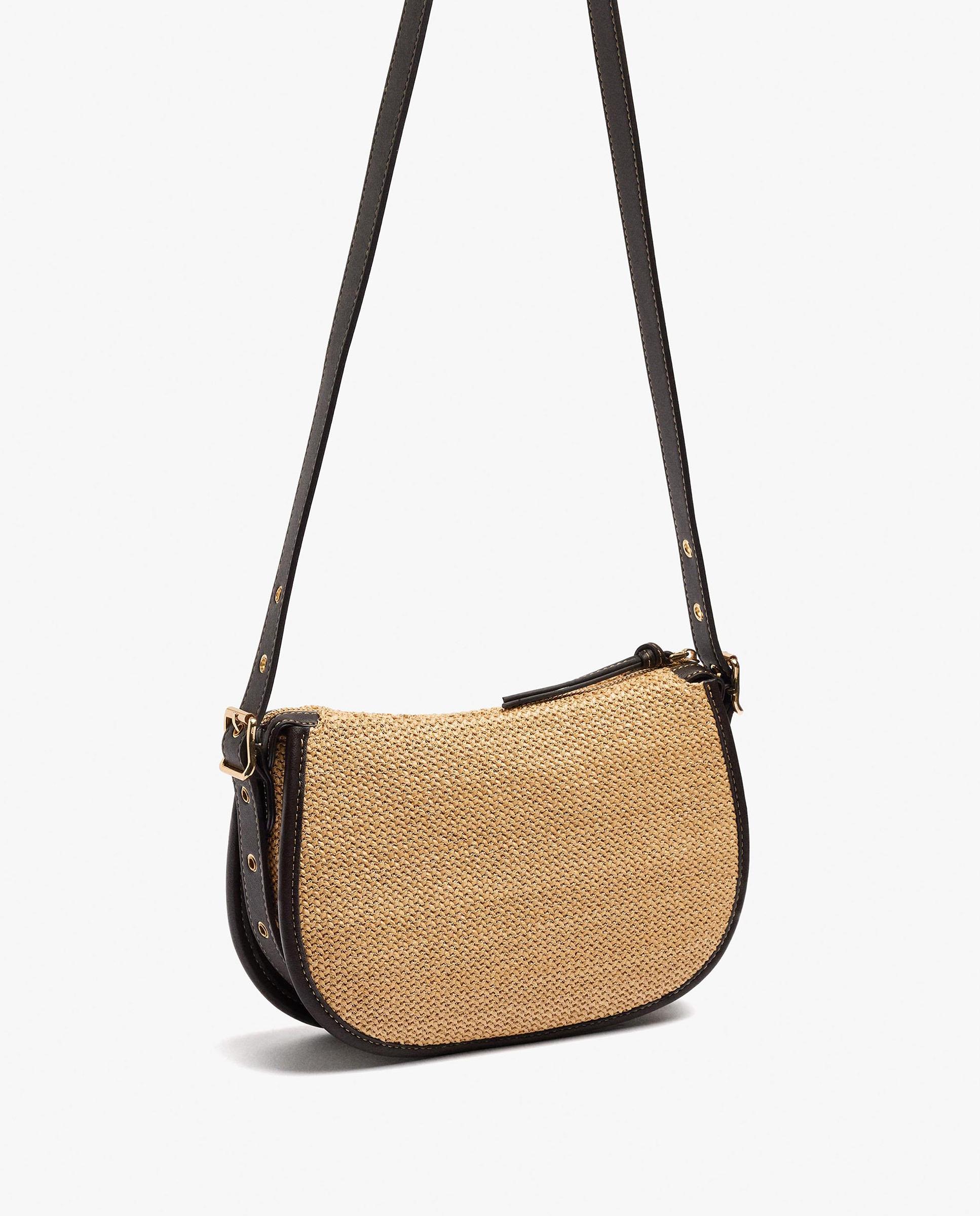 Bandolera de mujer efecto rafia con cierre de cremallera en liso - Parfois - Natural Natural-2
