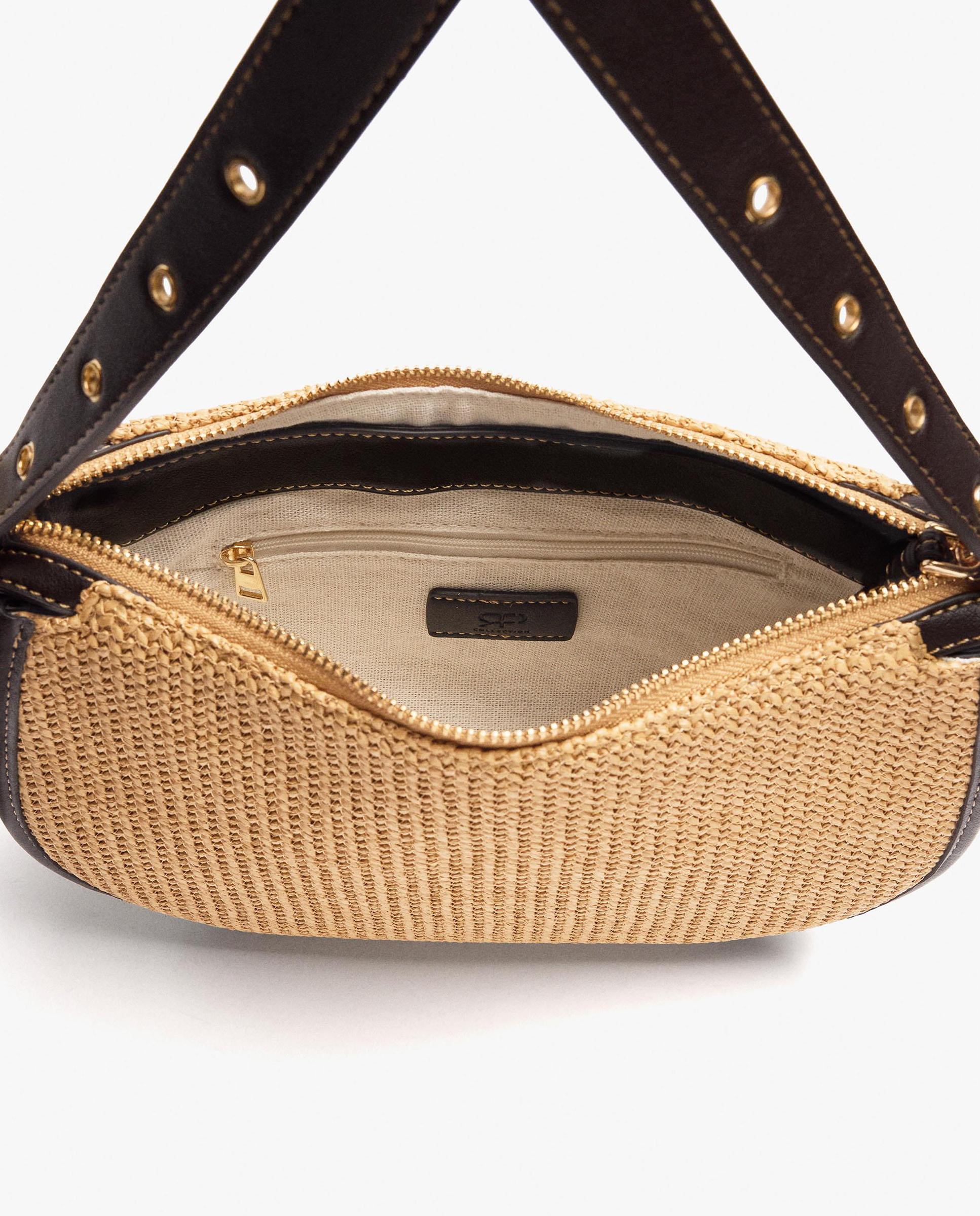 Bandolera de mujer efecto rafia con cierre de cremallera en liso - Parfois - Natural Natural-4