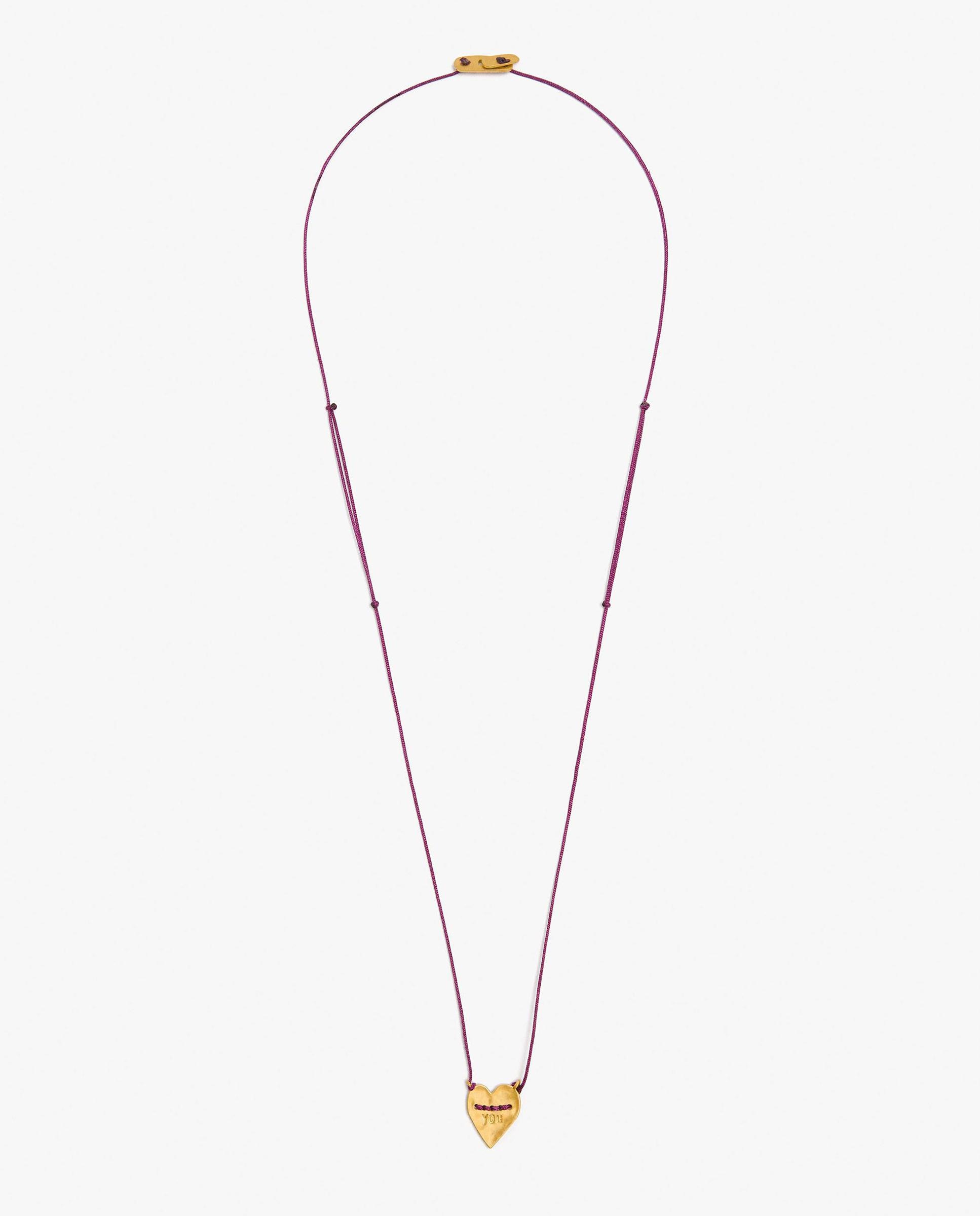 Imagen 0 de Collar de cordón con baño de plata y abalorio de corazón decorativo Dorado