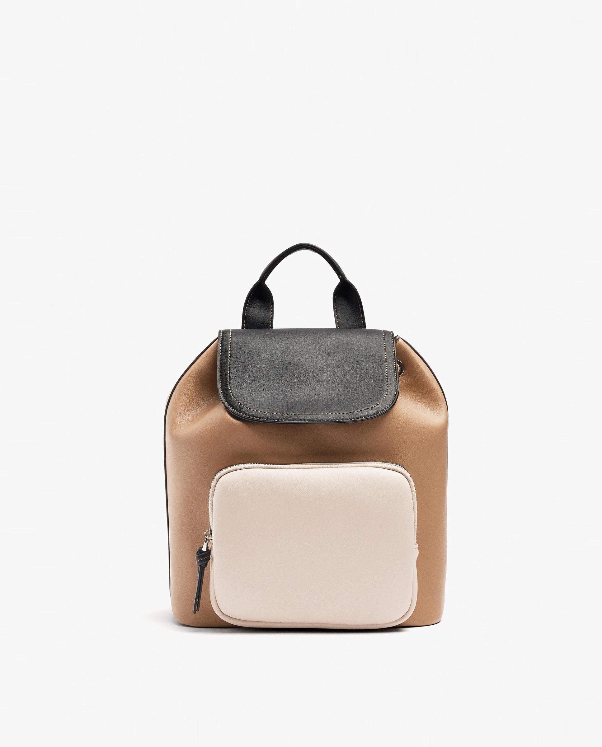 Mochila de mujer con varios compartimentos y cierre fruncido en liso - Parfois - Marrón Marrón-1