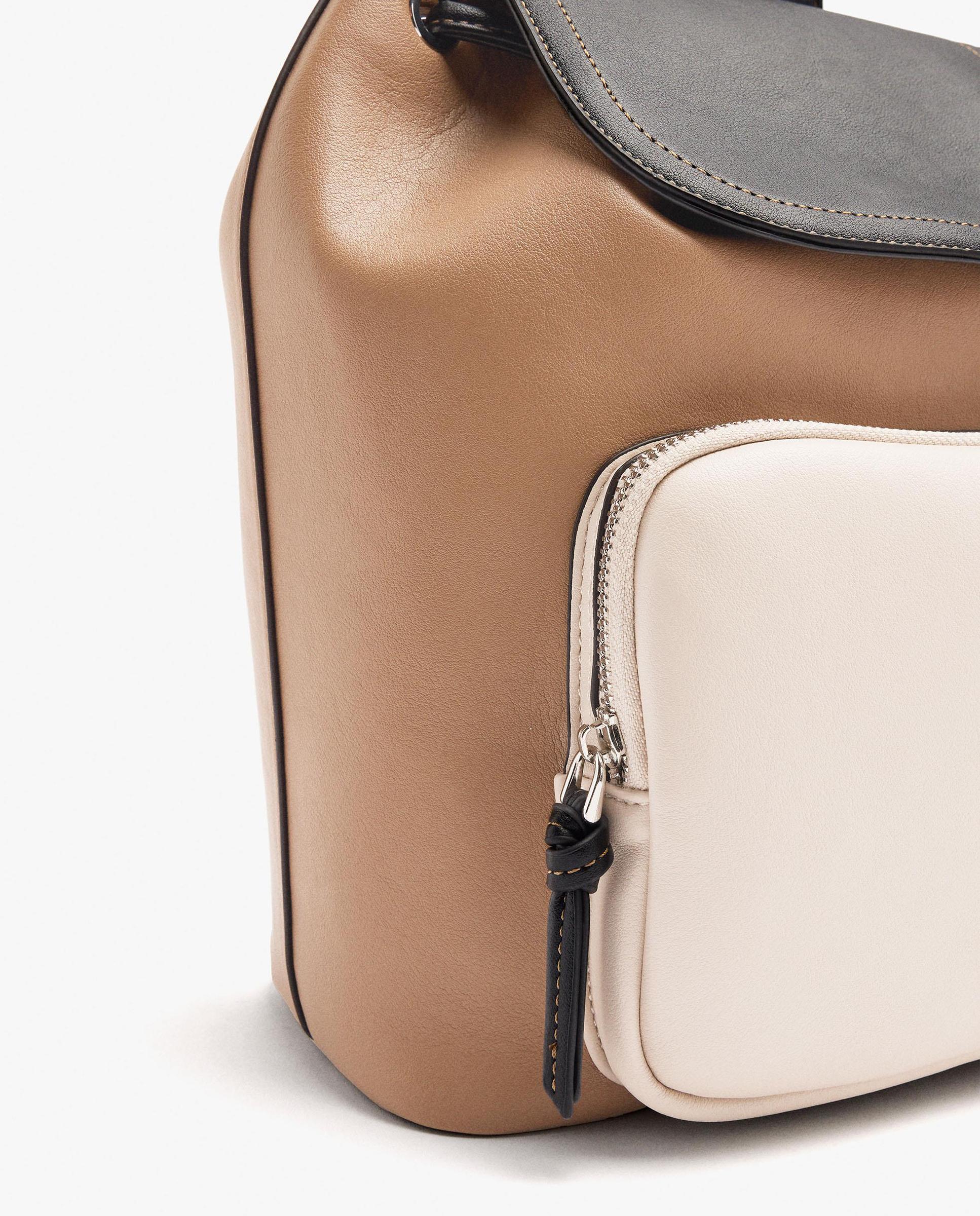 Mochila de mujer con varios compartimentos y cierre fruncido en liso - Parfois - Marrón Marrón-3