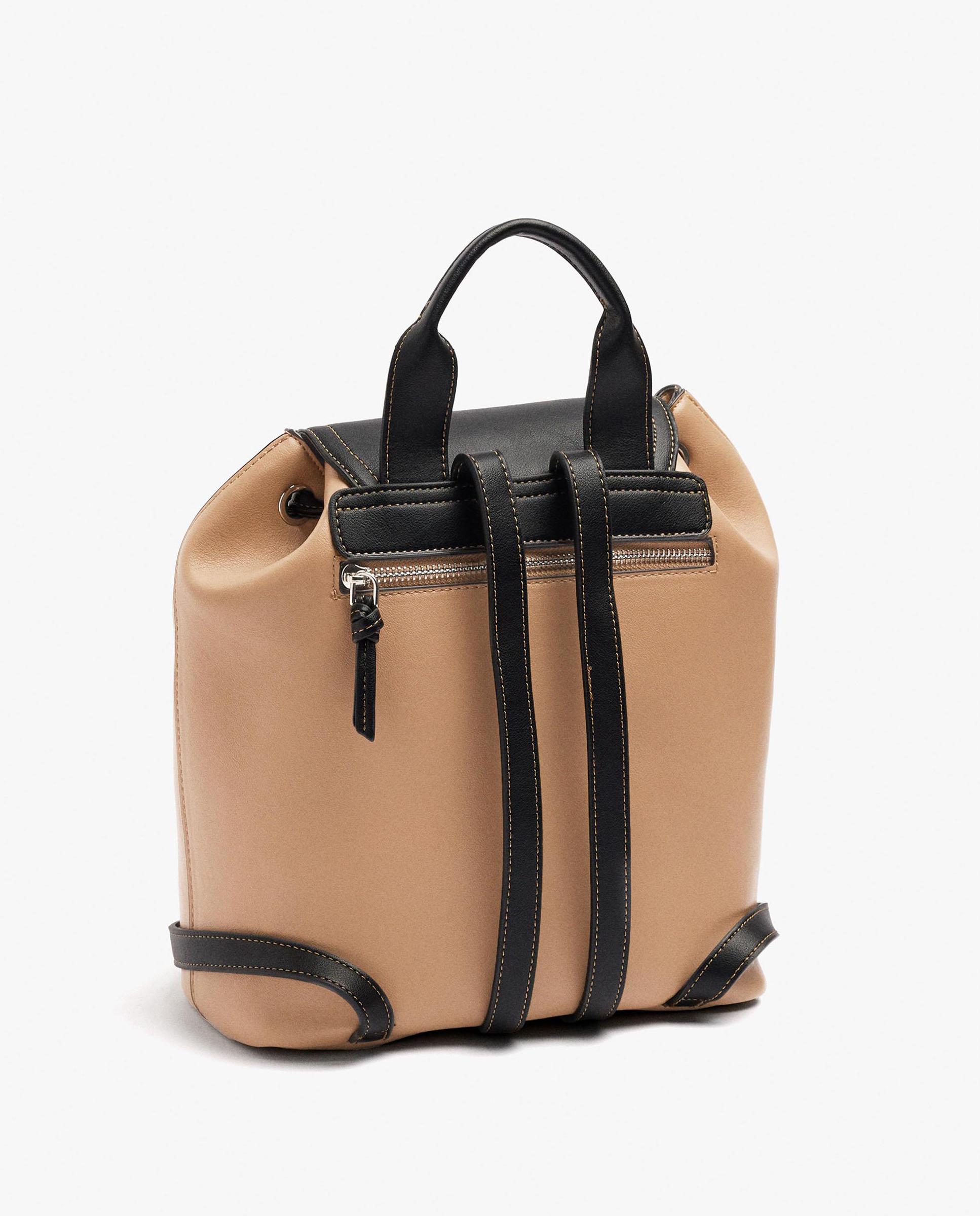 Mochila de mujer con varios compartimentos y cierre fruncido en liso - Parfois - Marrón Marrón-2