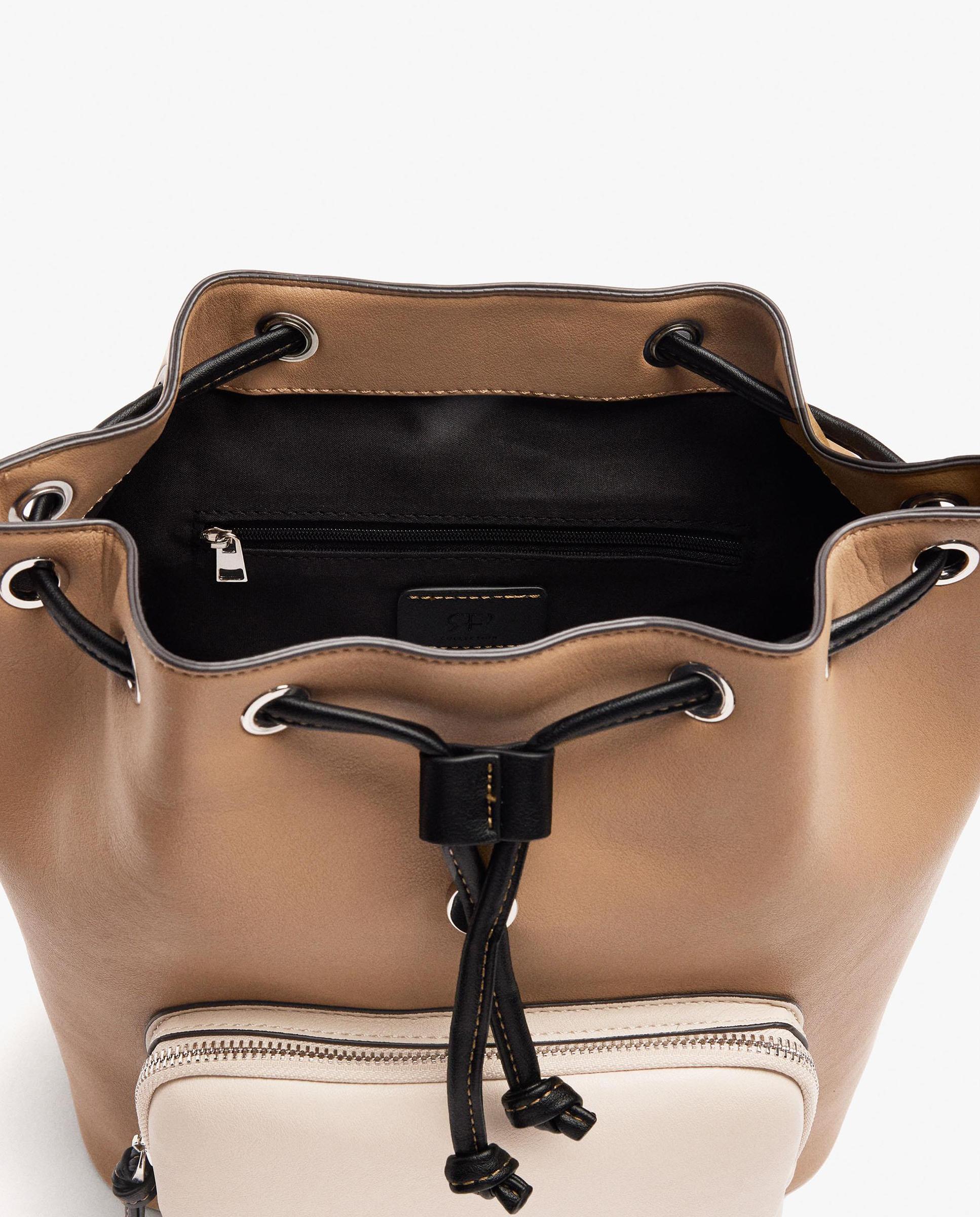Mochila de mujer con varios compartimentos y cierre fruncido en liso - Parfois - Marrón Marrón-4