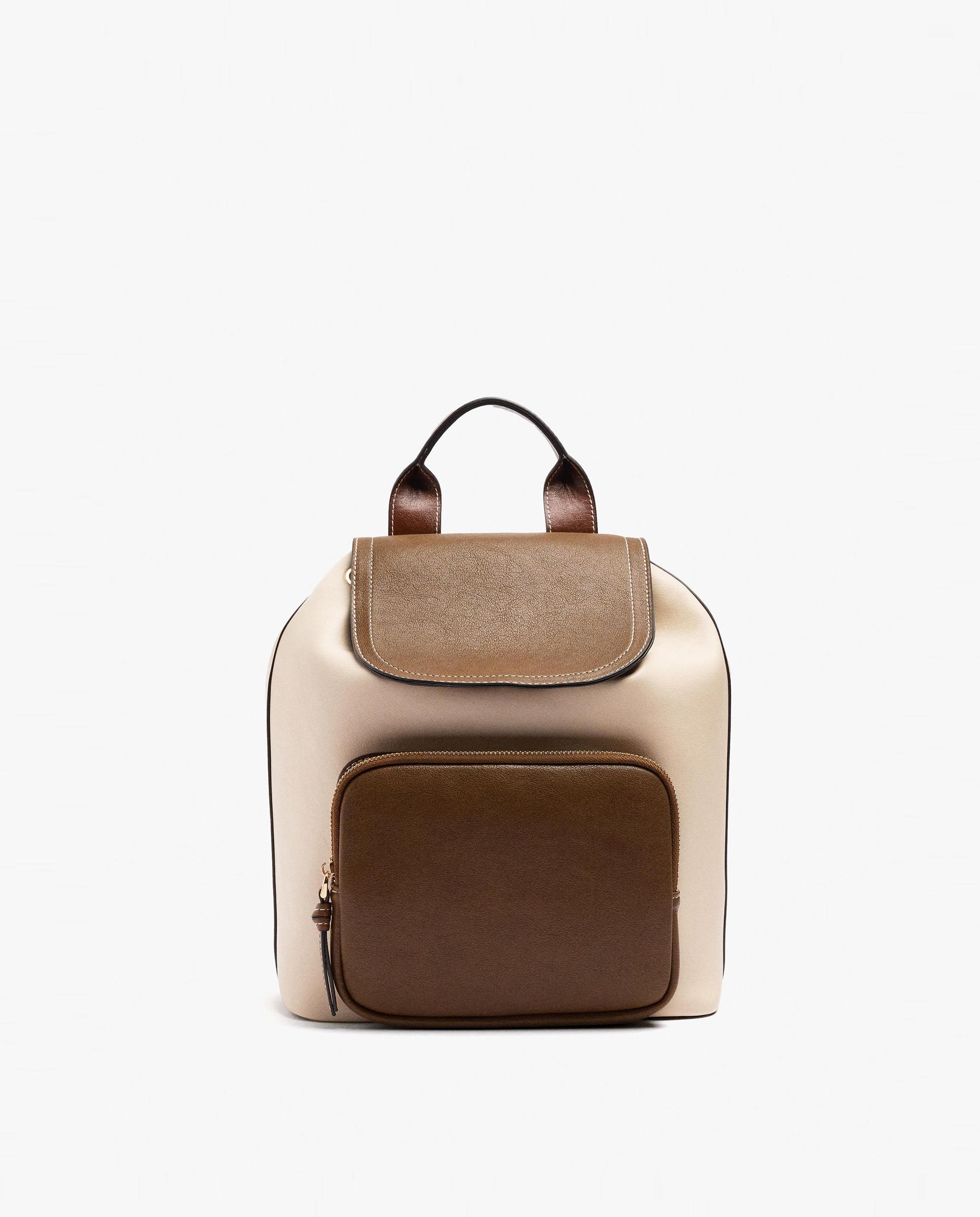 Mochila de mujer con varios compartimentos y cierre fruncido en liso - Parfois - Natural Natural-1